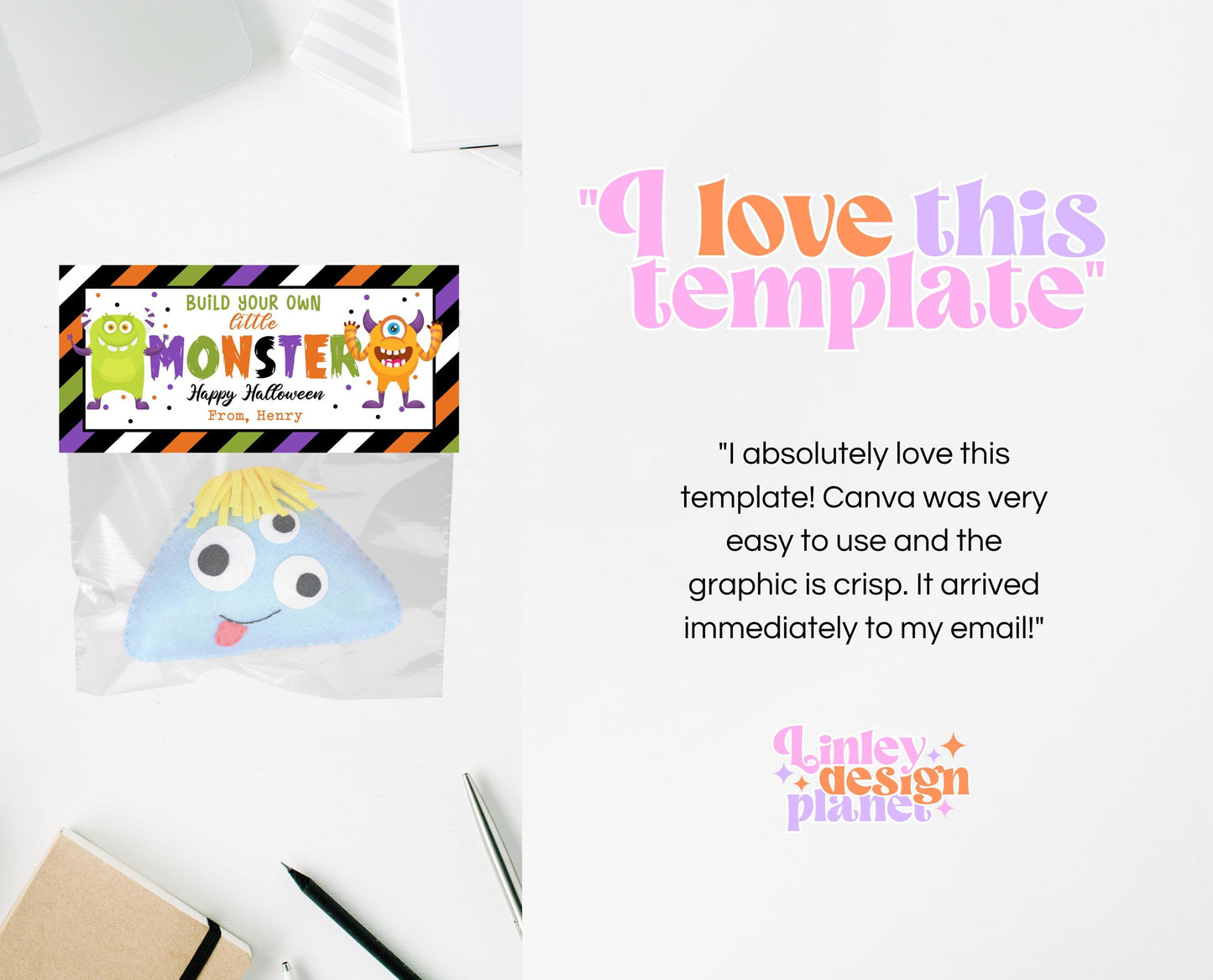 Make Your Own Monster Halloween Bag Topper Template, Monster Favor Party Tag, Trick or Treat Kids School Gift, Monster Bag Label Template