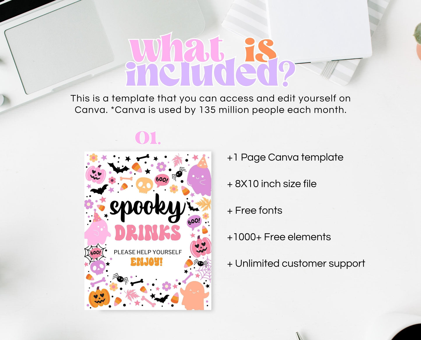 Spooky Drinks Sign Spooky Birthday, Halloween Birthday Decor Sign, Spooky Party Sign, Pink And Purple Halloween Decor, Printable, PHBP01
