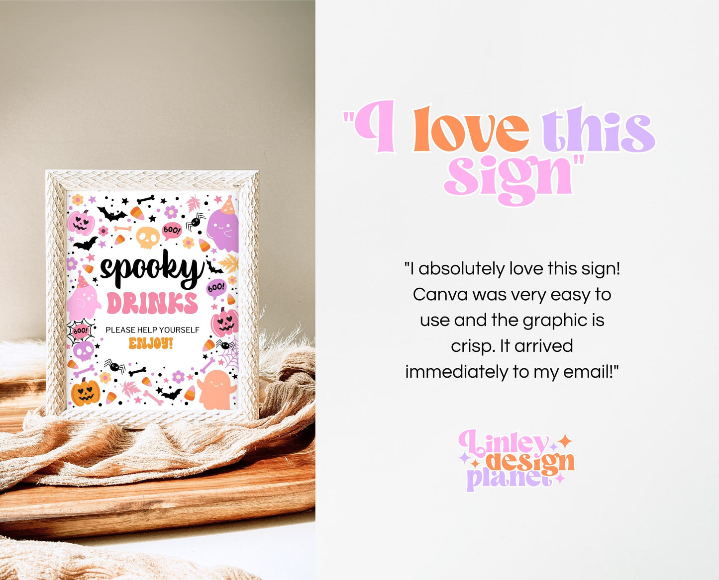 Spooky Drinks Sign Spooky Birthday, Halloween Birthday Decor Sign, Spooky Party Sign, Pink And Purple Halloween Decor, Printable, PHBP01