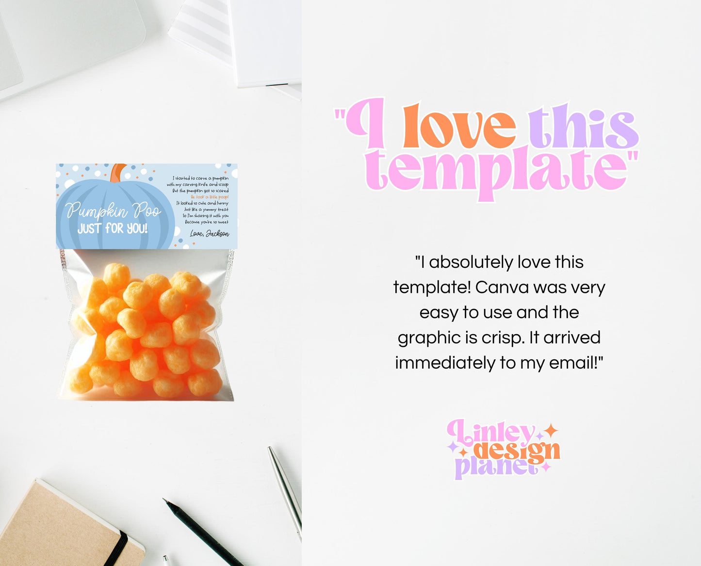 Editable Pumpkin Poop Bag Topper, Halloween Favor Tag, Trick or Treat Kids School Gift, Chip Bag, Blue Pumpkin Bag, Template, Printable