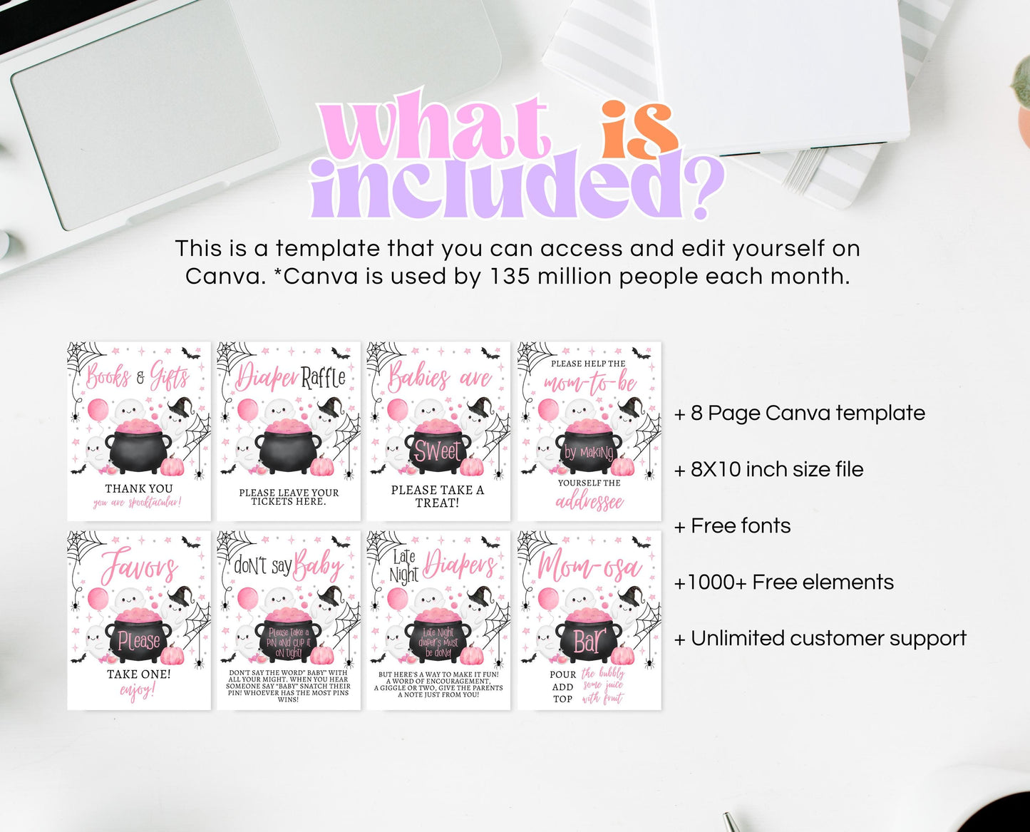 Editable A Little Boo Is Almost Due Halloween Baby Shower Sign Bundle, Halloween Baby Shower Sign Set, Printable Pink Halloween Sign, HBSC08