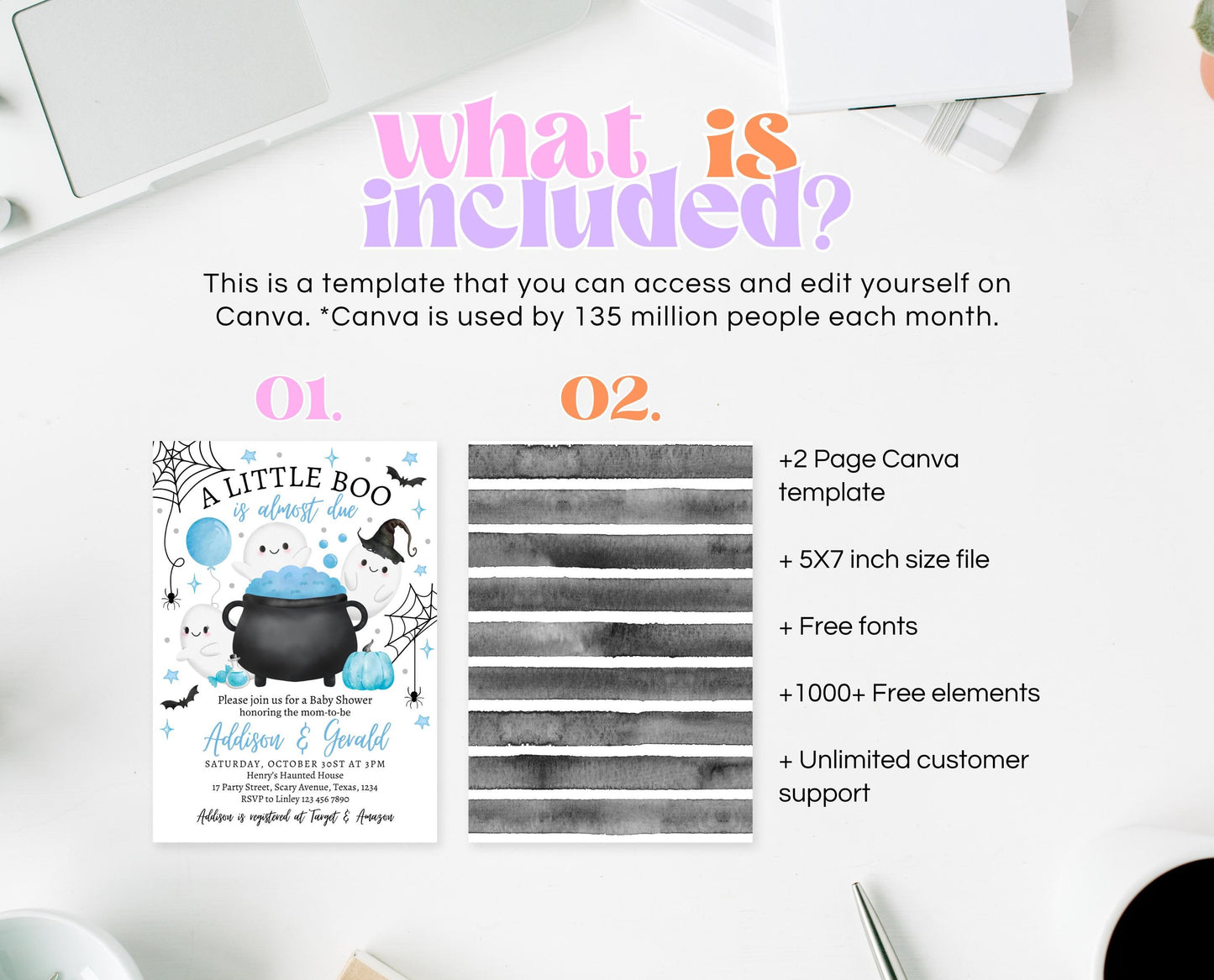 Editable Little Boo Baby Shower Invitation, Boy Ghost Baby Shower Invitation, Blue Halloween Invitation, Witch Baby Shower Invite, HBSC09