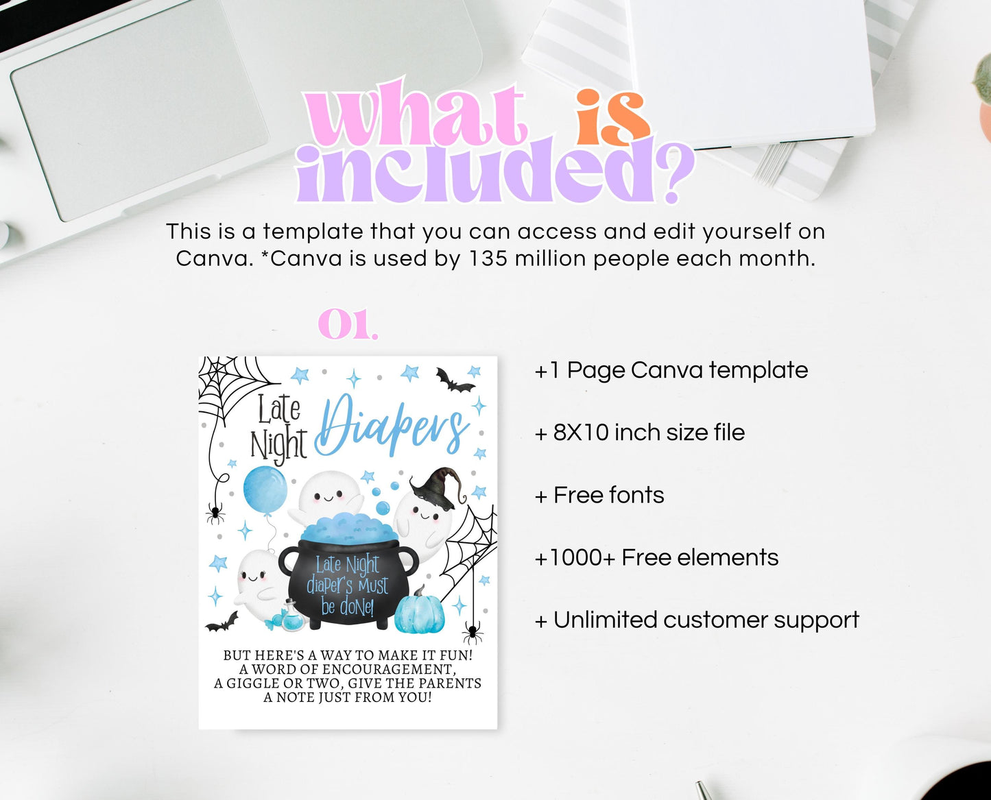 Late Night Diapers Sign Halloween Baby Shower, Blue Halloween Baby Shower, Printable Sign, A Little Boo Is Almost Due Baby Shower, HBSC09