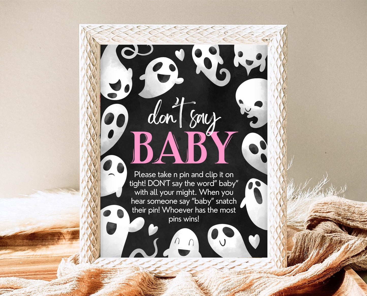 Don't Say Baby Sign Halloween Baby Shower, Halloween Baby Shower Game Sign, Printable Halloween, Pink Girl Halloween Baby Shower, HBSC04