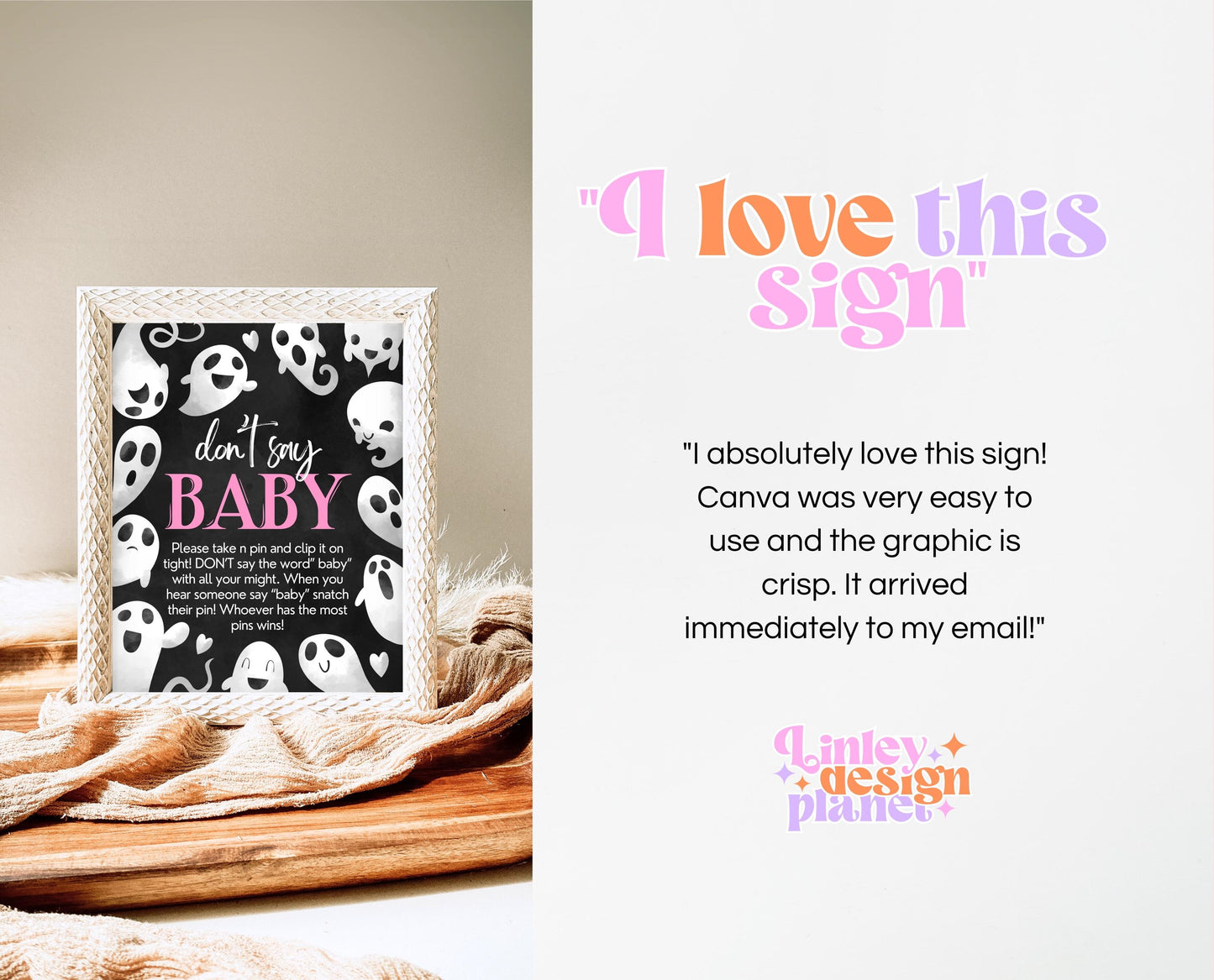 Don't Say Baby Sign Halloween Baby Shower, Halloween Baby Shower Game Sign, Printable Halloween, Pink Girl Halloween Baby Shower, HBSC04