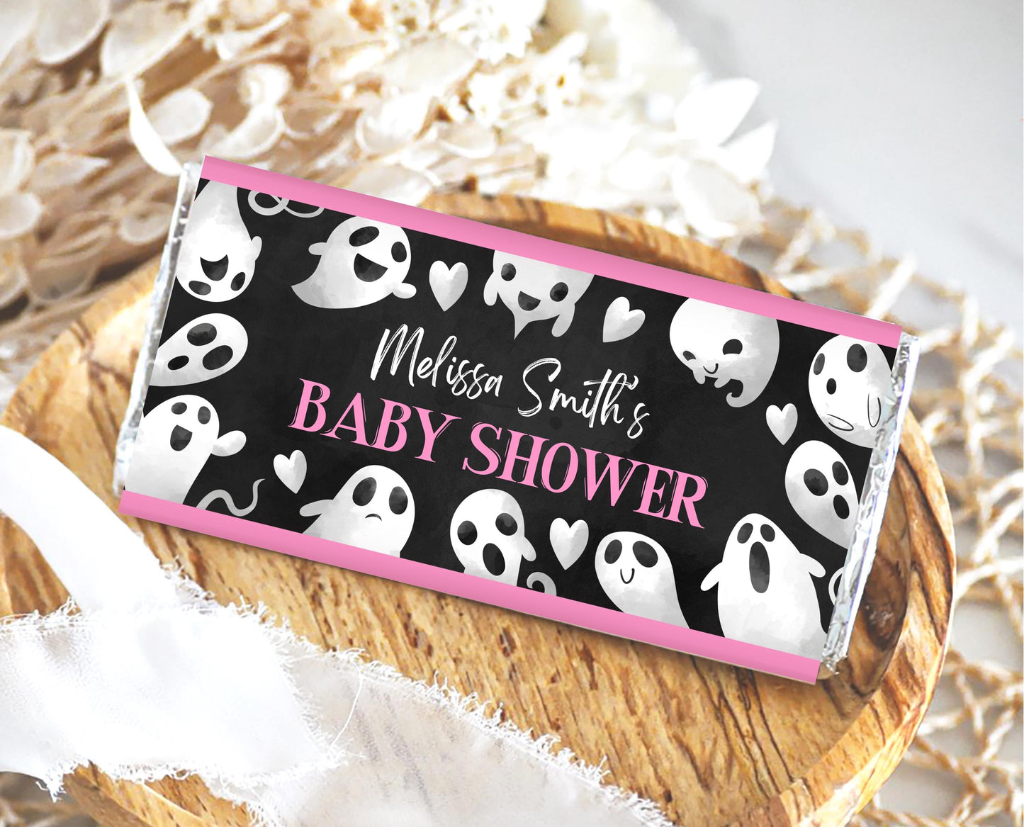 Editable Halloween Baby Shower Candy Wrapper, Pink Girl Halloween Baby Shower Chocolate Wrapper, Candy Labels, Boy Baby Shower, HBSC04