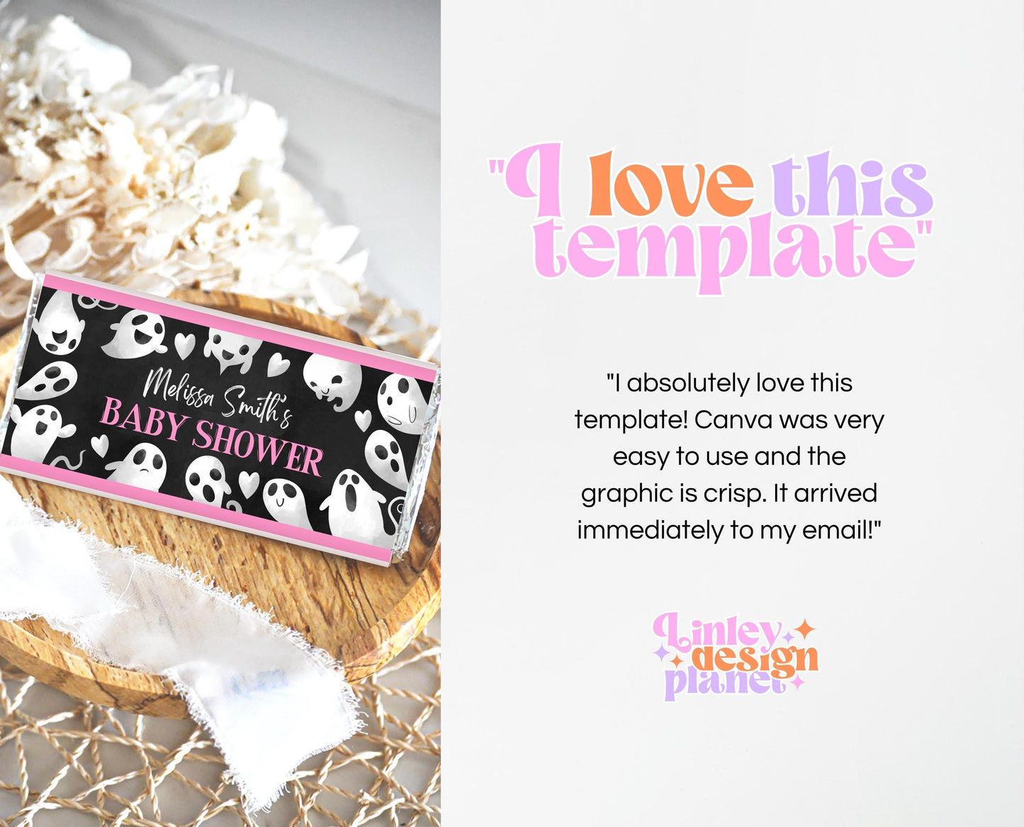 Editable Halloween Baby Shower Candy Wrapper, Pink Girl Halloween Baby Shower Chocolate Wrapper, Candy Labels, Boy Baby Shower, HBSC04
