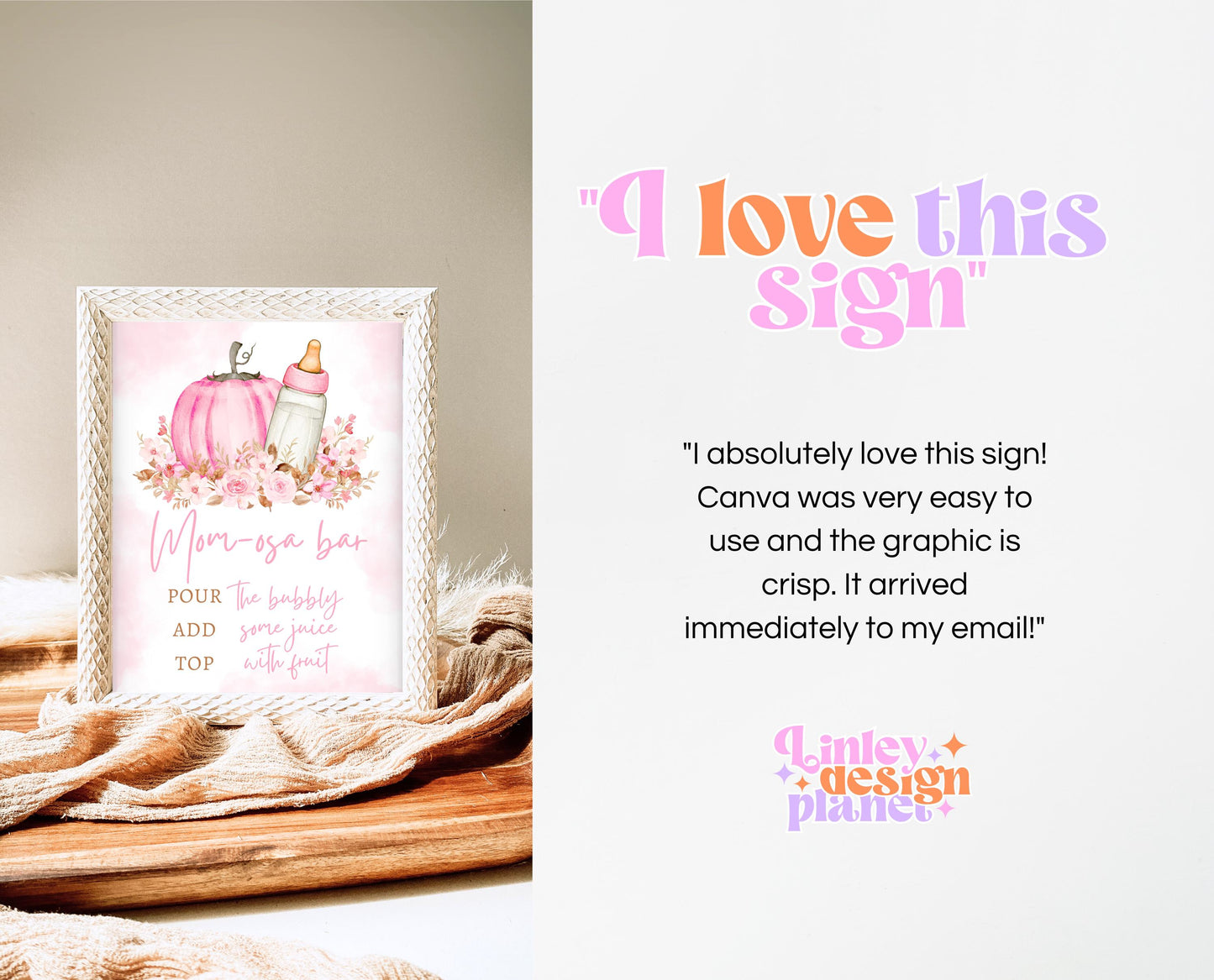 Mom-osa Bar Sign Fall Baby Shower, Pink Pumpkin Baby Shower Sign, Girl Fall Floral Baby Shower, Autumn Baby Shower, Mimosa Bar Sign, FPBS02