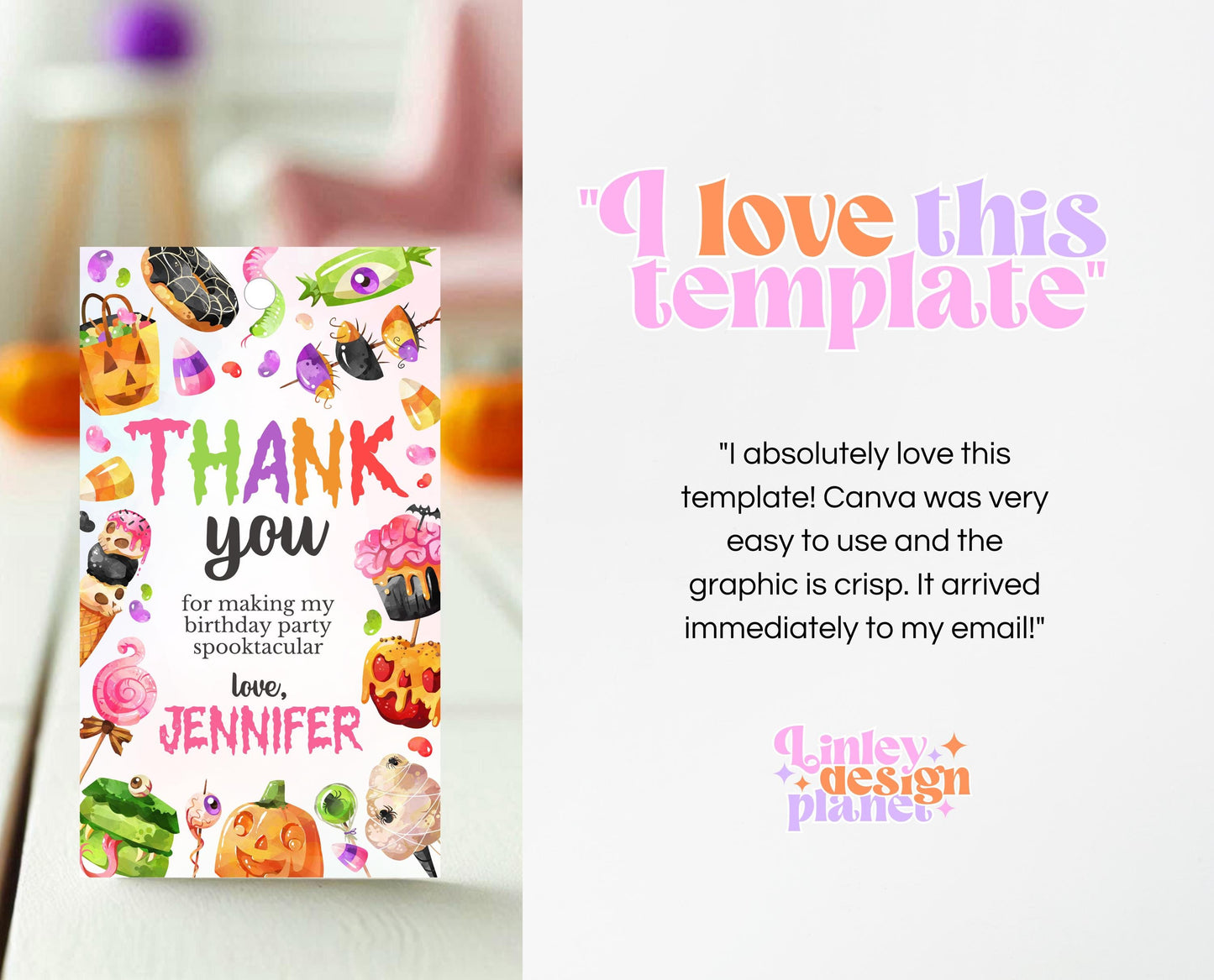 Editable Halloween Candy Favor Tag, Halloween Birthday Thank You Tag, Spooky Party Favors, Halloween Gift Tag Template, Printable, CHBP01