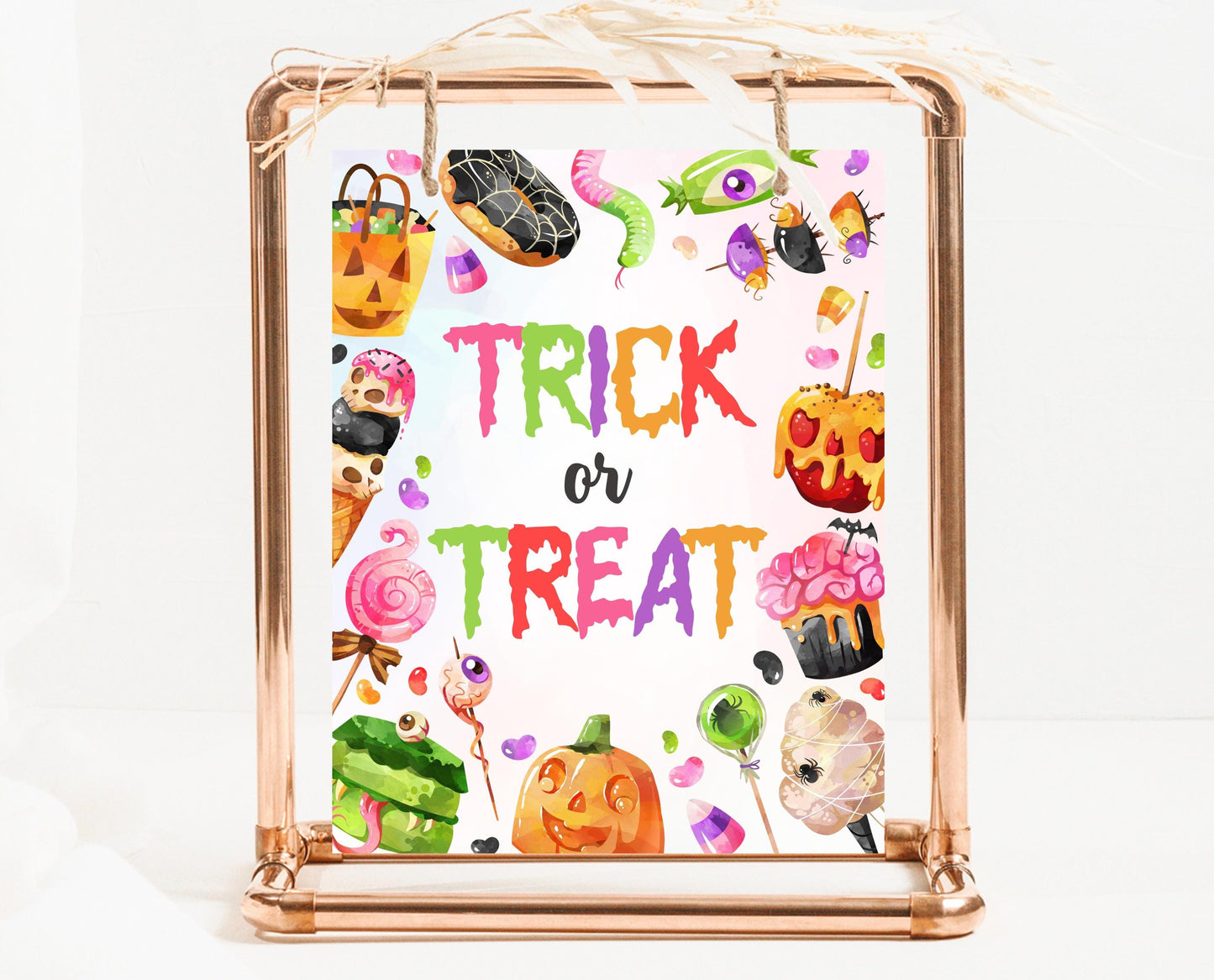 Trick Or Treat Sign Halloween Candy Birthday, Halloween Treats Sign, Spooky Party Sign, Sweets And Candy Halloween Decor, Printable, CHBP01