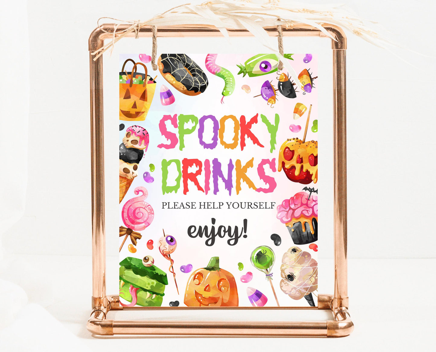 Halloween Candy Drinks Sign Spooky Birthday, Halloween Decor Sign, Spooky Party Sign, Pink Sweets Candy Halloween Decor, Printable, CHBP01