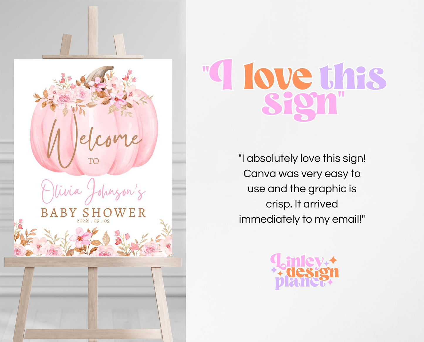 Editable Fall Baby Shower Welcome Sign, Pink Pumpkin Baby Shower Sign, Girl Baby Shower, Pink Autumn Baby Shower, Welcome Poster, FPBS04