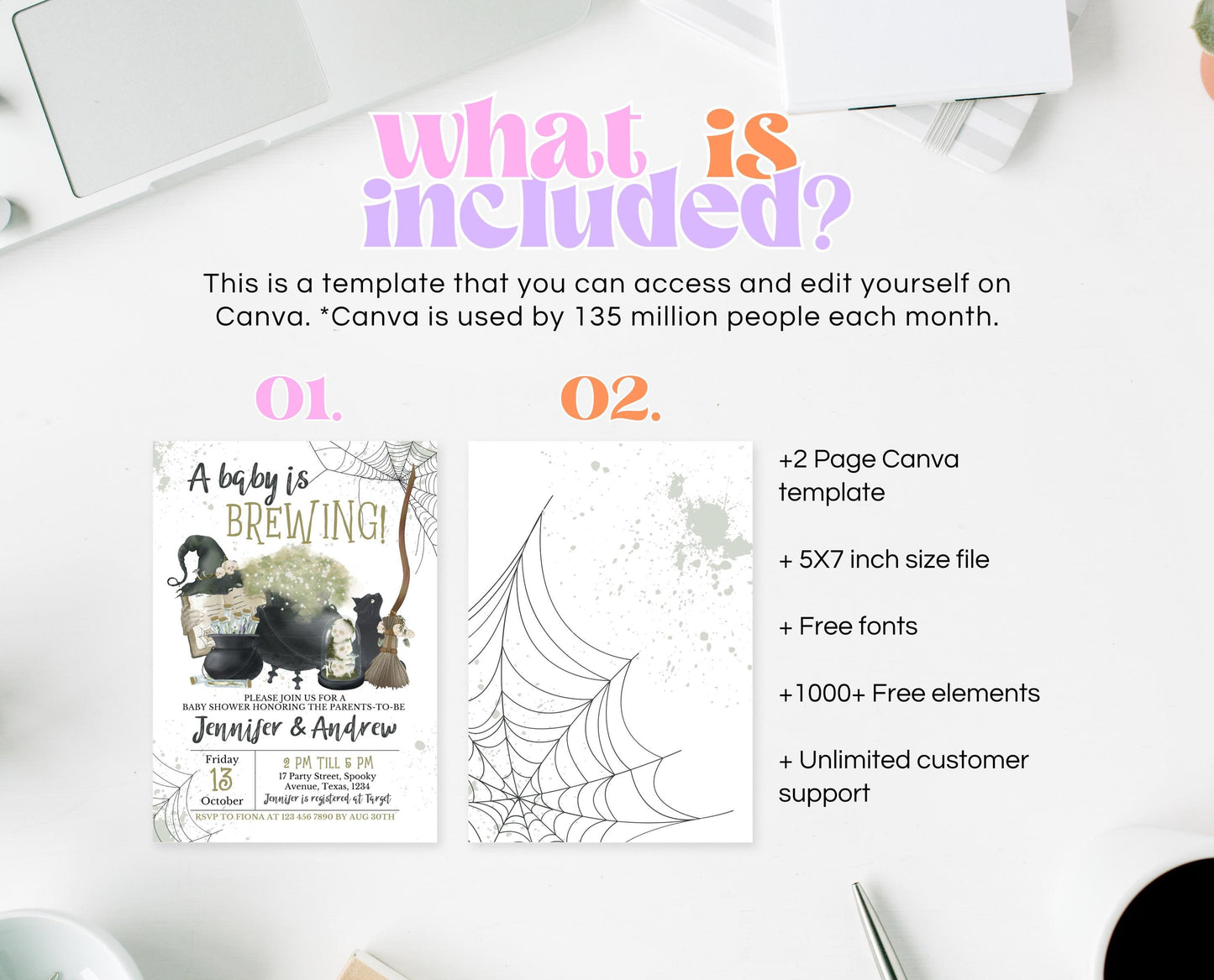 Editable A Baby is Brewing Halloween Baby Shower Invitation, Cauldron Halloween Baby Shower Invitation Template, Witch Baby Shower, HBSC05