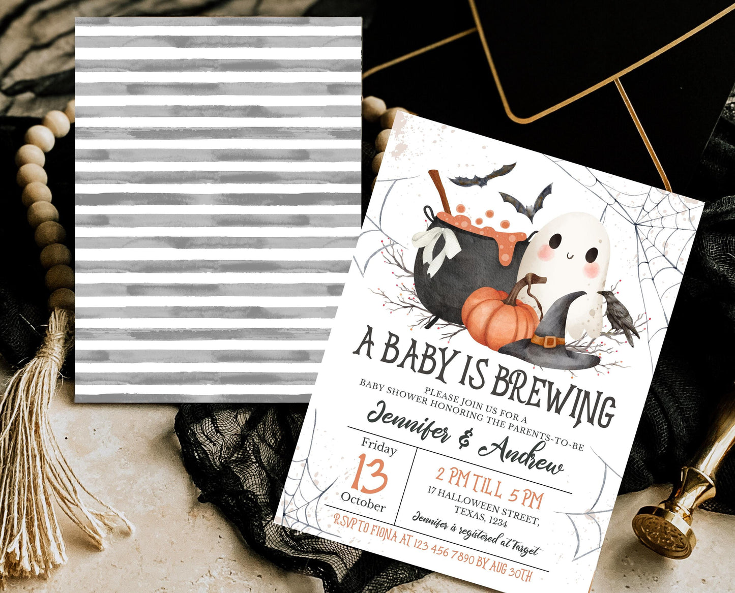 Editable A Baby is Brewing Halloween Invitation, Gender Neutral Halloween Baby Shower Invitation Template, Witch Baby Shower Invite, HBSC01