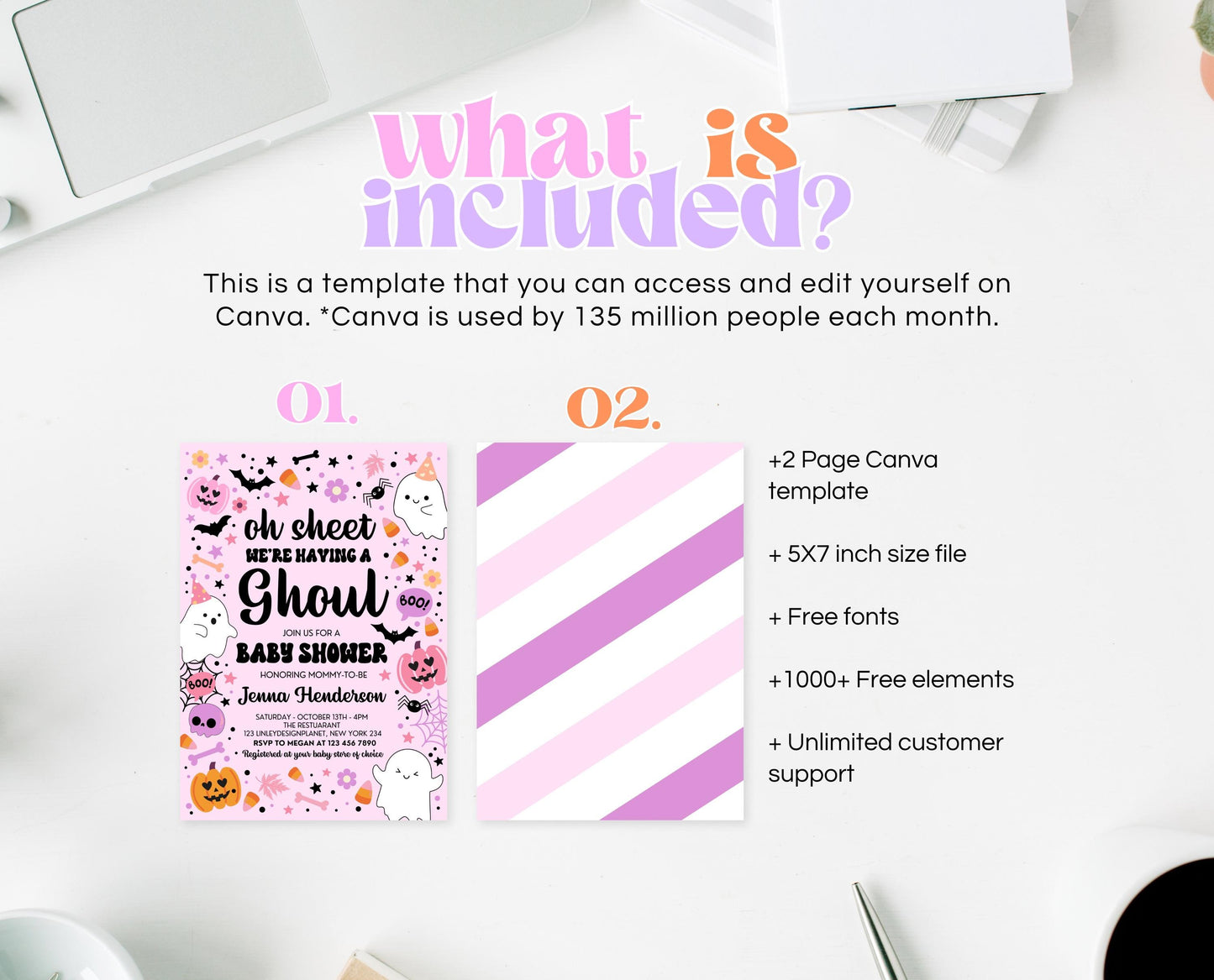 Editable Pink Halloween Baby Shower Invitation, Oh Sheet We're Having A Ghoul Baby Shower Invitation, Halloween Baby Shower Template, HBSC07