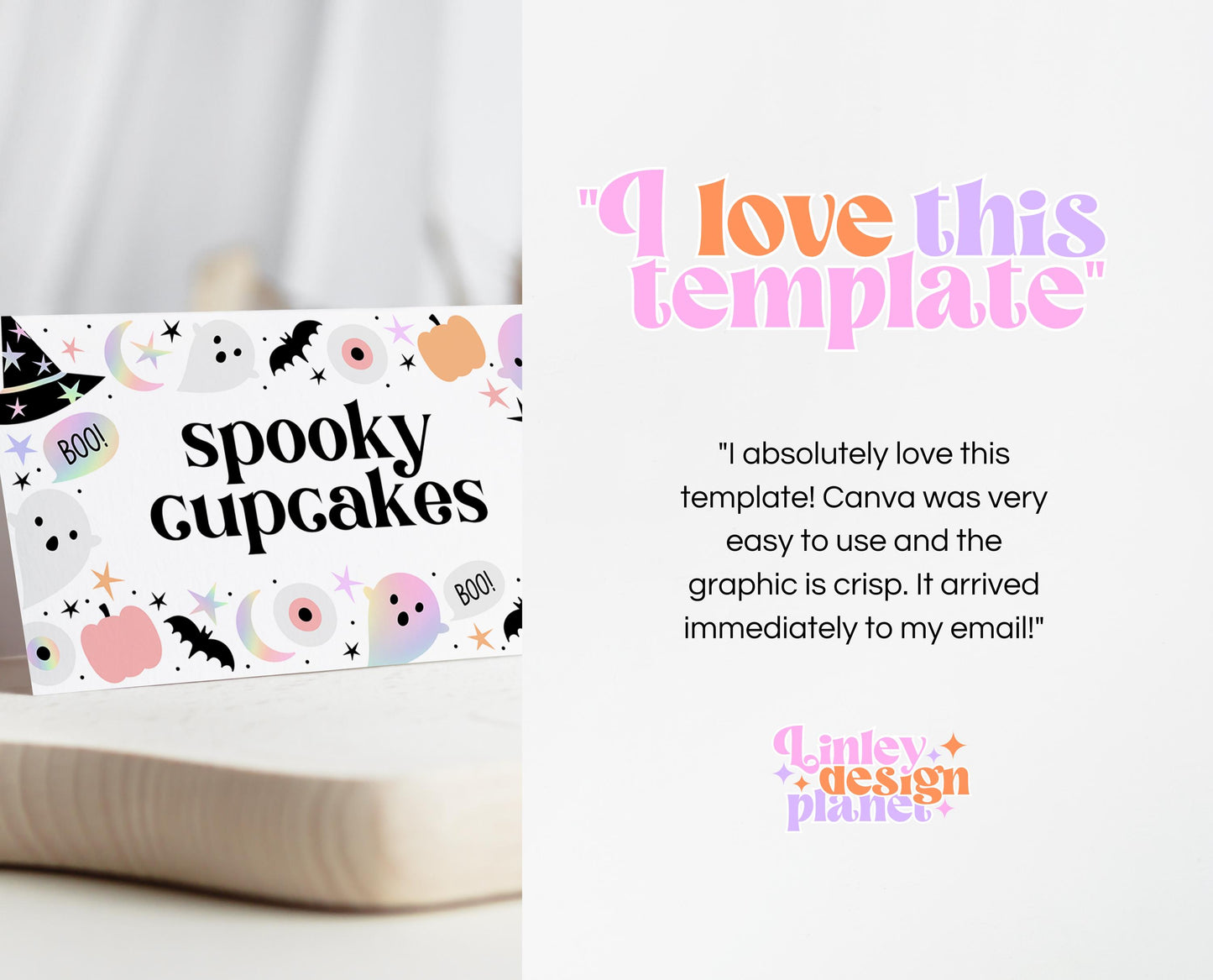 Editable Pastel Halloween Birthday Food Label, Holographic Halloween Tent Cards, Spooky Pink Labels, Halloween Template, Printable, PHBP02