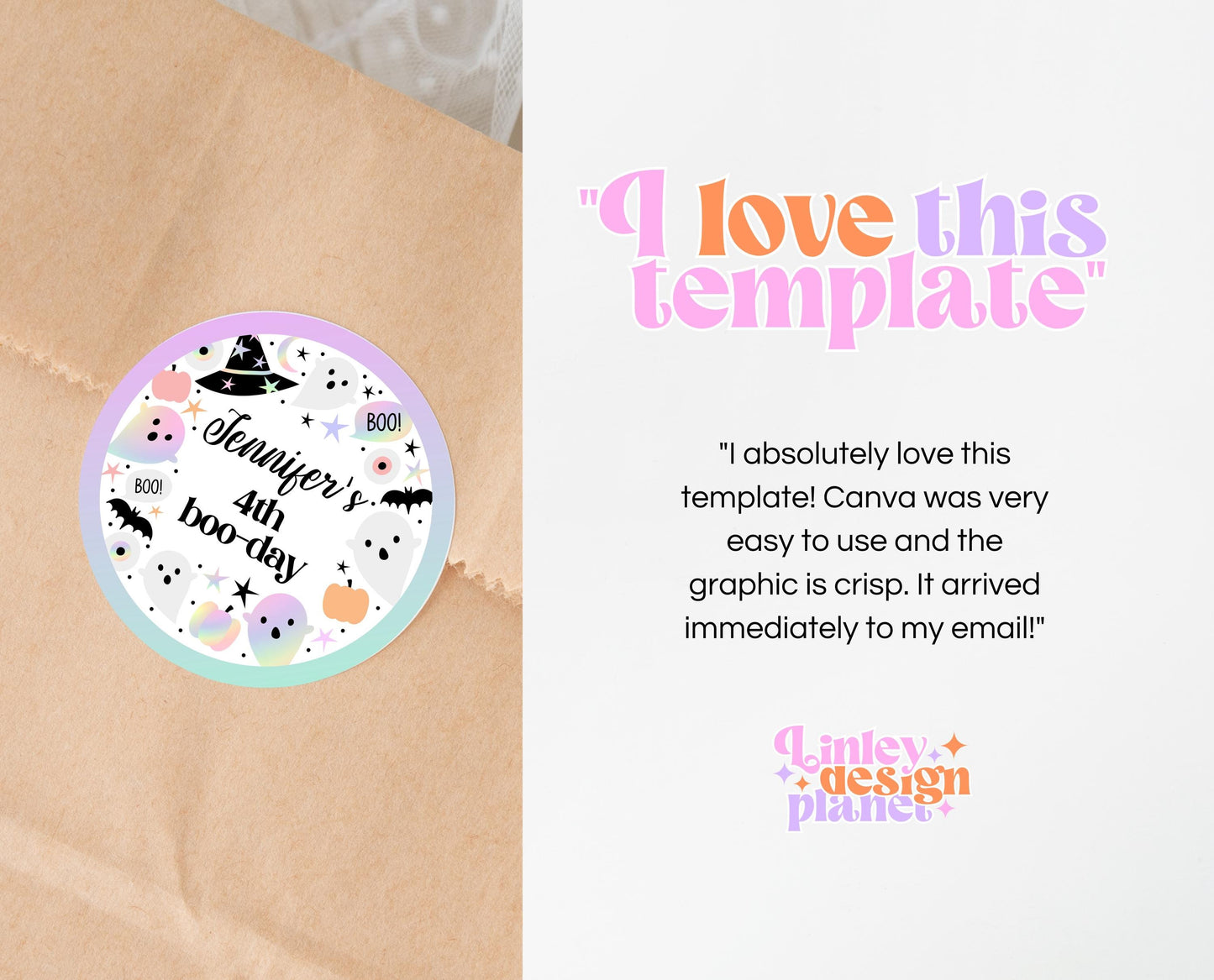 Editable Pastel Halloween Birthday Cupcake Toppers, Holographic Halloween Cake Toppers, Pastel Halloween, Template, Printable, PHBP02