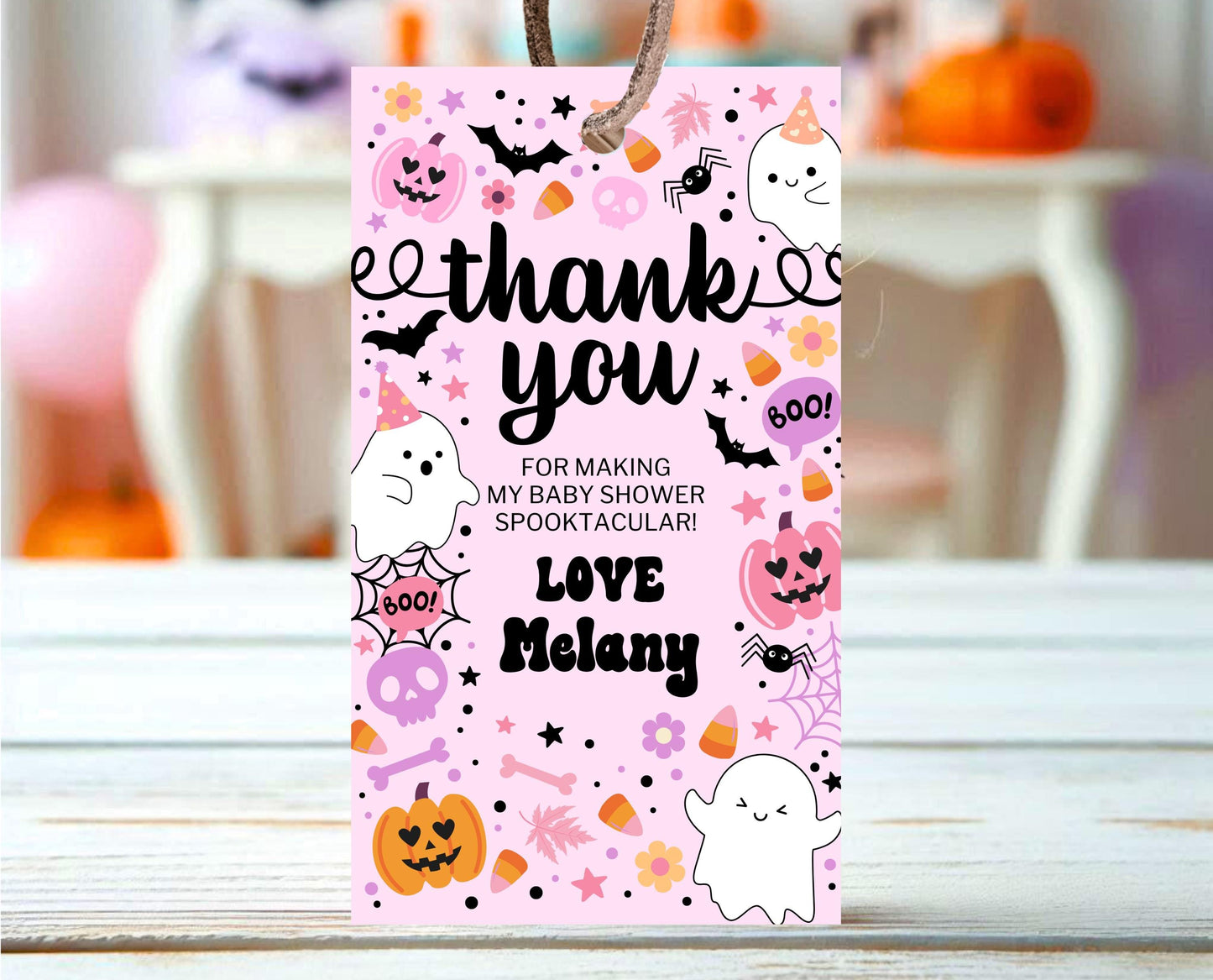 Editable A Little Boo Is Almost Due Baby Shower Favor Tag, Pink Girl Baby Shower Thank You Tag, Halloween Baby Shower Thank You Card, HBSC07