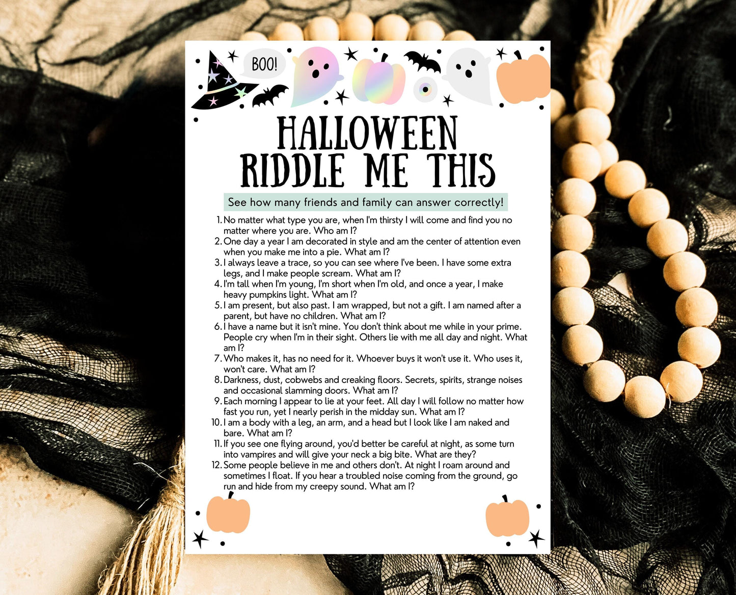 Halloween Riddle Me This Game Template, Halloween Riddle, Halloween Party Game, Halloween Fun Games, Printable Halloween Family Party Game