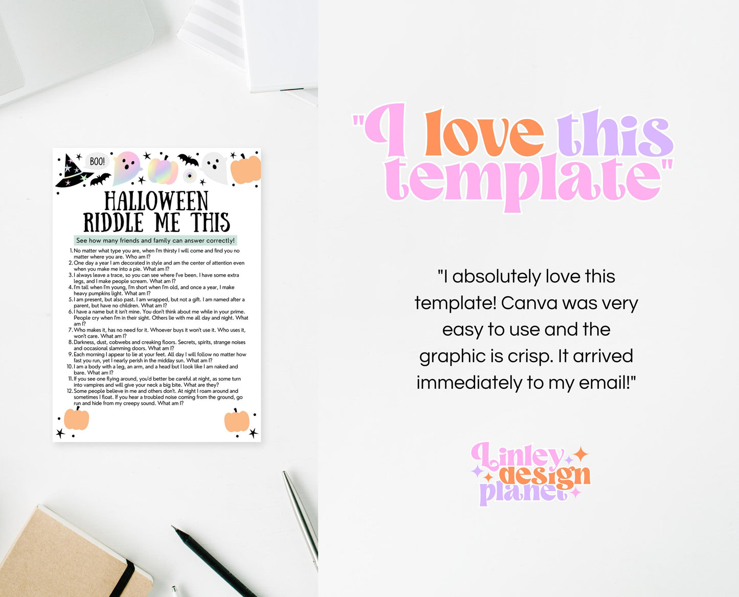 Halloween Riddle Me This Game Template, Halloween Riddle, Halloween Party Game, Halloween Fun Games, Printable Halloween Family Party Game