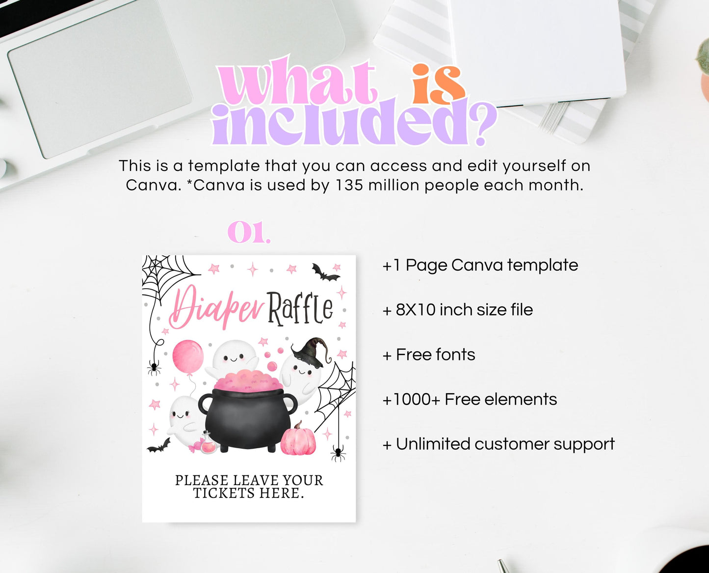 Diaper Raffle Sign Halloween Baby Shower, Pink Baby Shower Game, Printable Halloween Sign, A Little Boo Is Almost Due Baby Shower, HBSC08