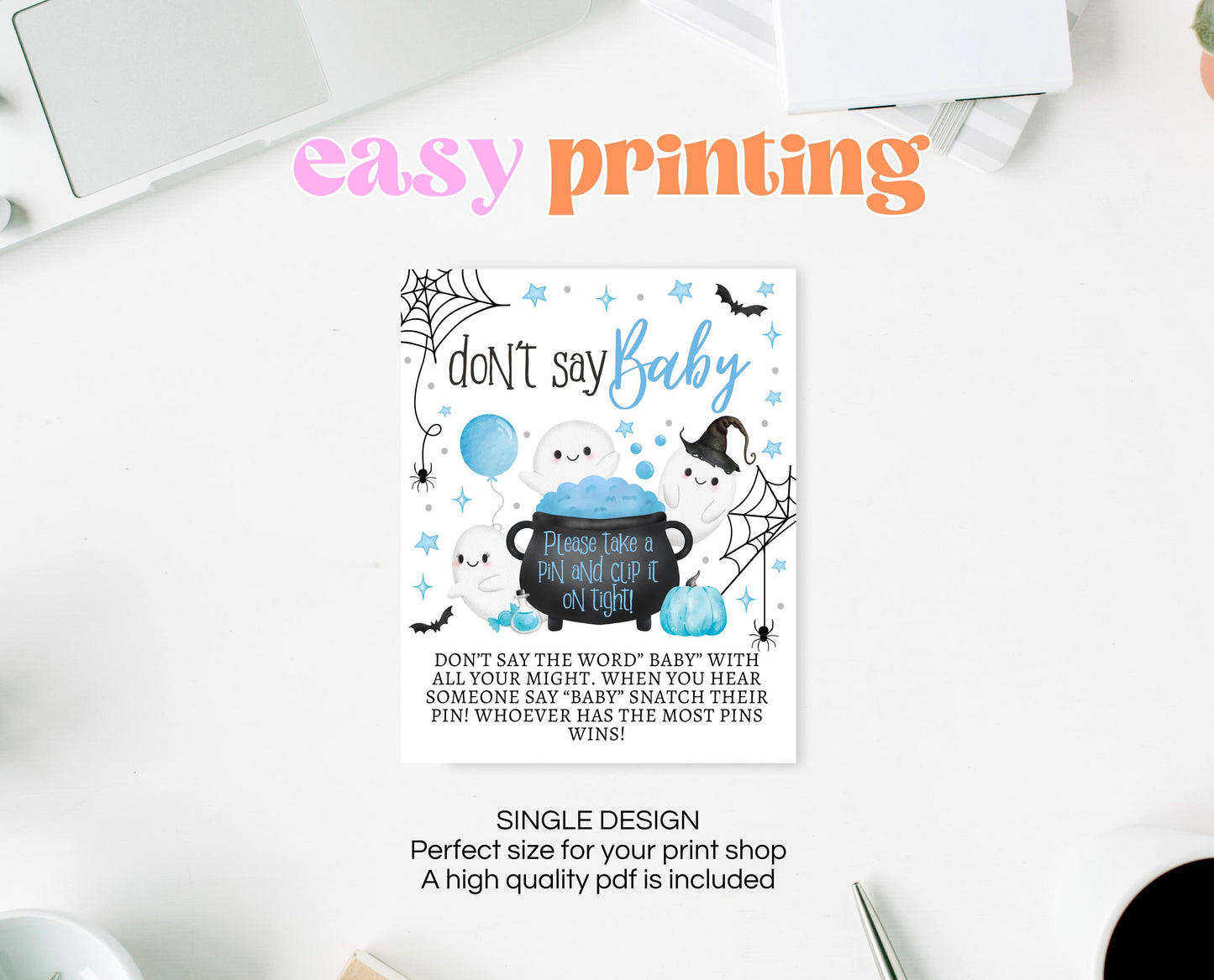 Don't Say Baby Sign Halloween Baby Shower, Baby Shower Game Sign, Printable Halloween Sign, A Little Boo Is Almost Due Baby Shower, HBSC09