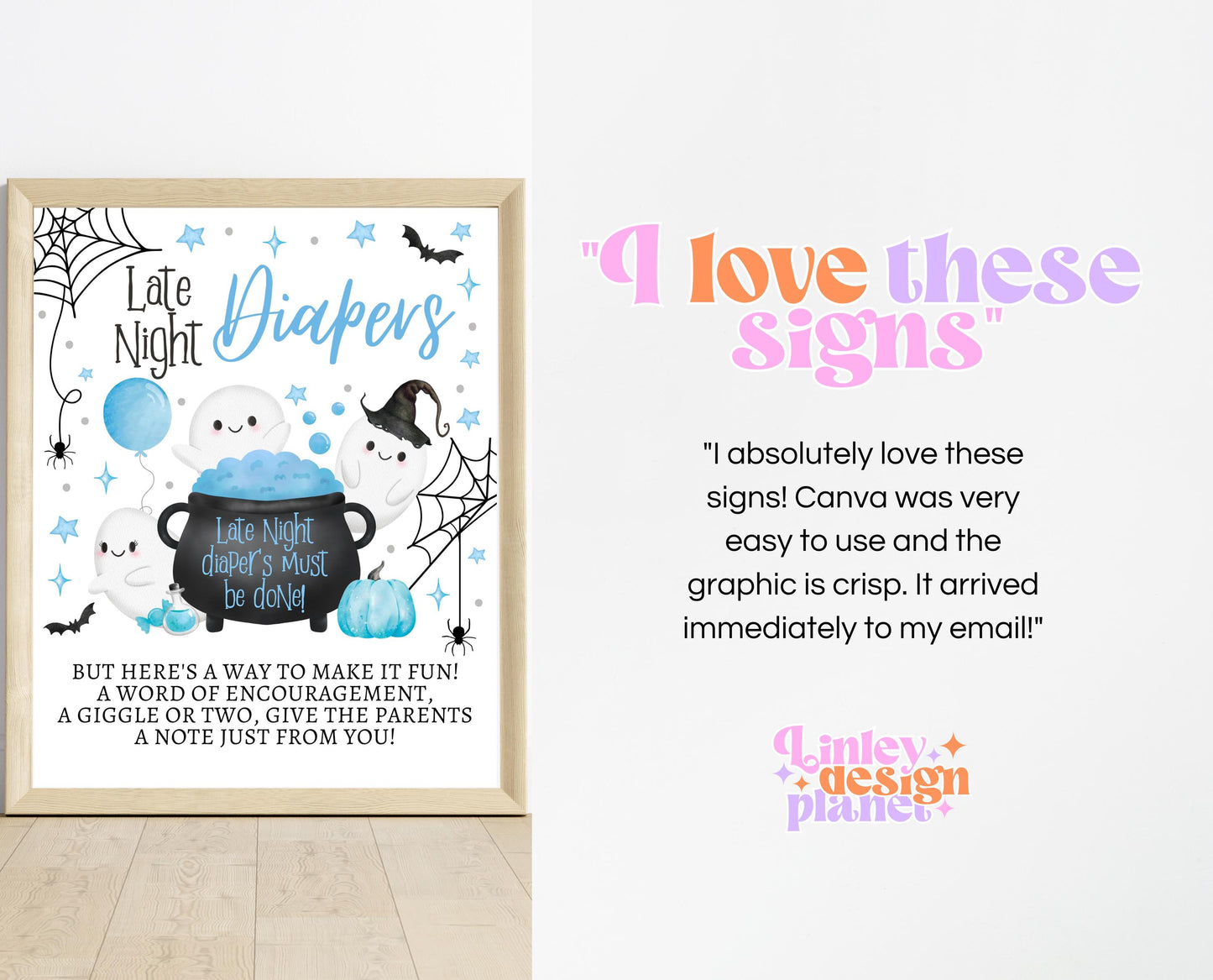 Editable A Little Boo Is Almost Due Halloween Baby Shower Sign Bundle, Halloween Baby Shower Sign Set, Printable Blue Halloween Sign, HBSC09