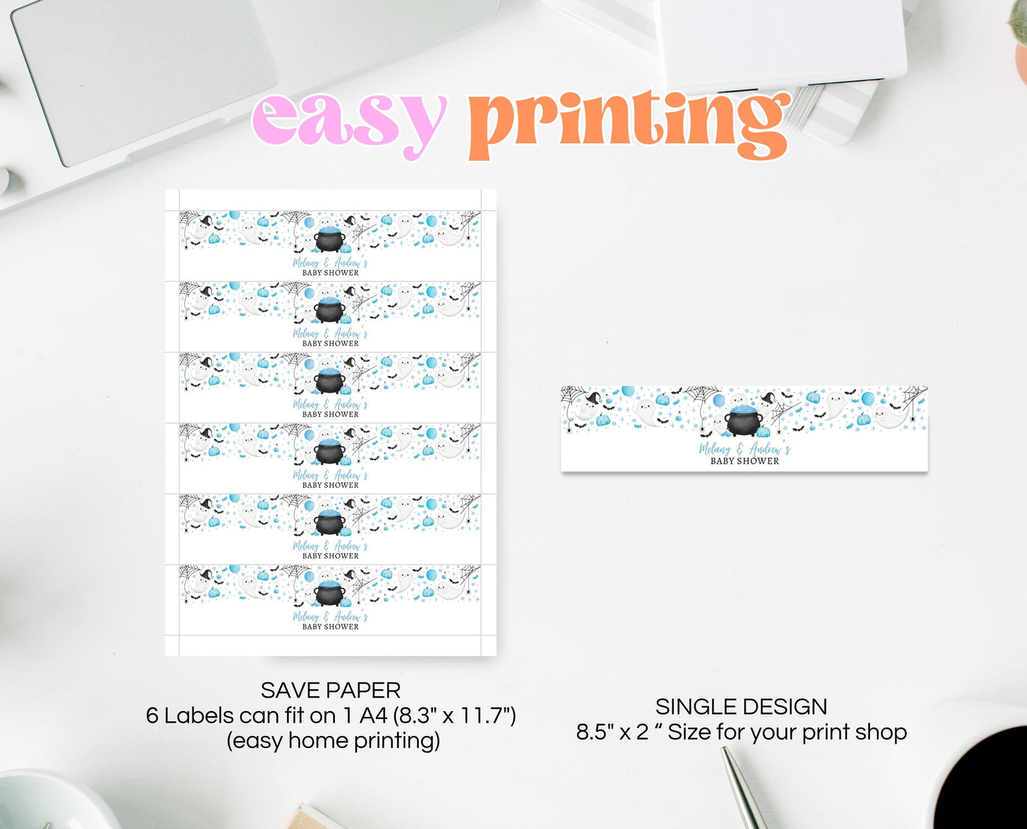 Editable A Little Boo Is Almost Due Baby Shower Water Bottle Label, Boy Baby Shower Labels, Halloween Baby Shower Bottle Sticker, HBSC09
