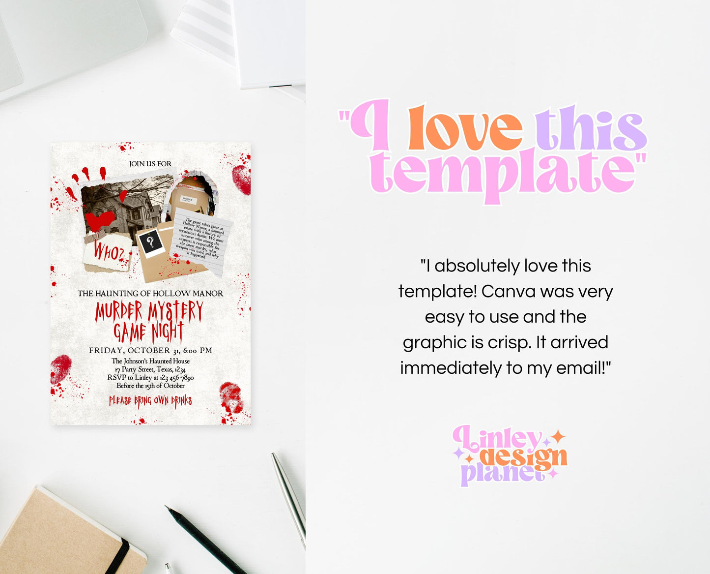 Editable Halloween Murder Mystery Game Night Invitation, Halloween Party Invitation, Murder Mystery Invite, Halloween Game Night Invitation