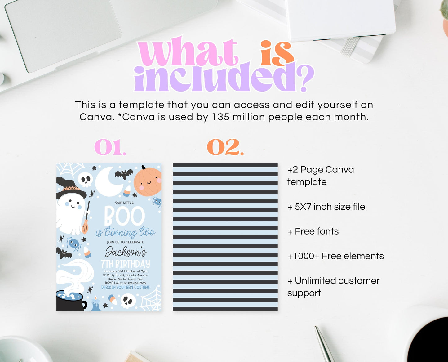 Editable Blue Halloween Birthday Invitation, Halloween Second Birthday Invitation, Little Boo Turning Two, Blue Halloween Invitation, PHBP05