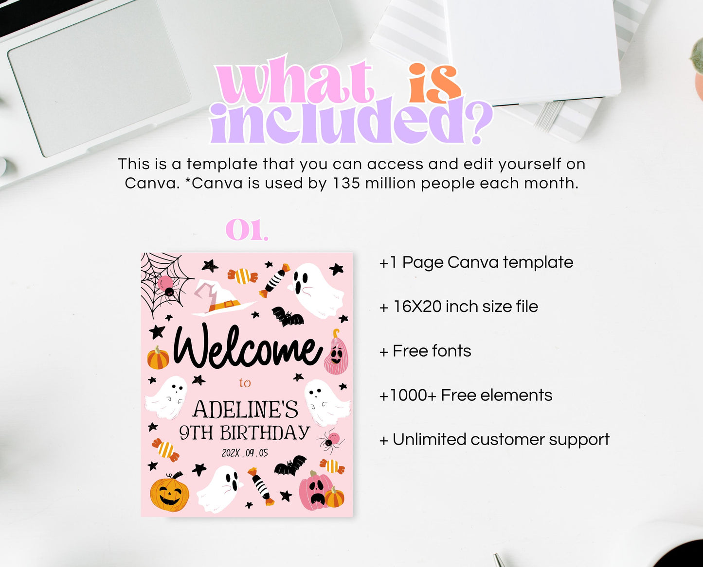 Editable Pink Halloween Birthday Welcome Sign, Halloween Costume Party, Spooky Birthday, Pink Halloween Welcome Poster, Printable, PHBP03