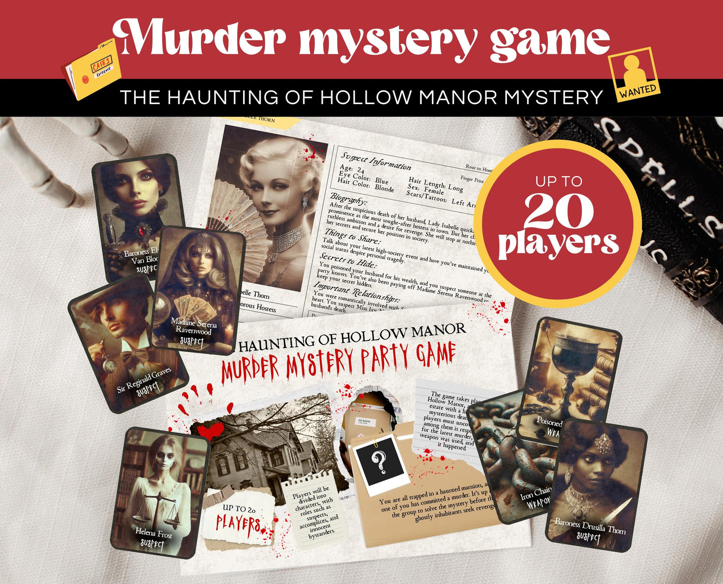Printable Halloween Murder Mystery, Printable Halloween Game, Scary Party Games, Murder Mystery Games, Haunted House Games, Instant Download
