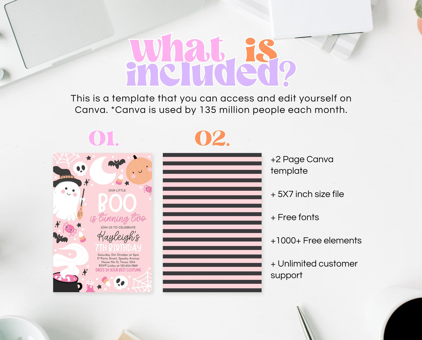 Editable Pink Halloween Birthday Invitation, Halloween Second Birthday Invitation, Little Boo Turning Two, Pink Halloween Invitation, PHBP04