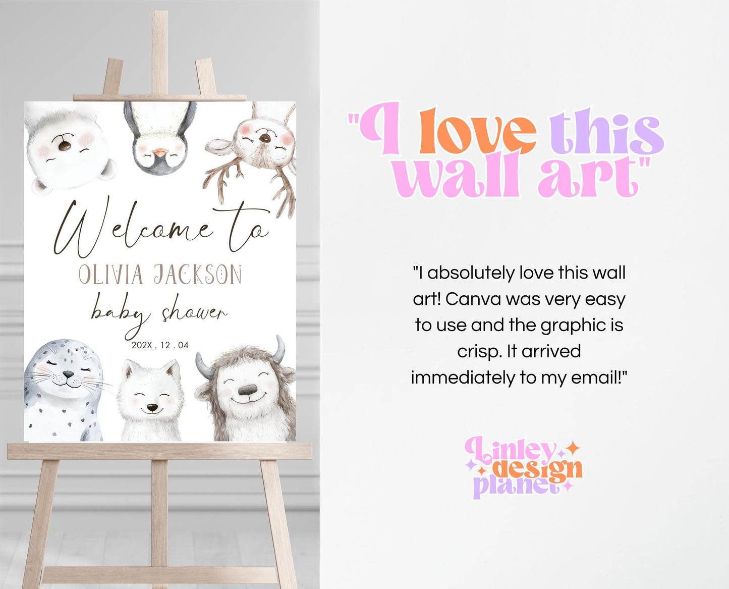 Editable Winter Arctic Animals Baby Shower Welcome Sign, Winter Baby Shower Welcome Poster, Snow Much Fun Baby, Winter Baby Animals, WBS01