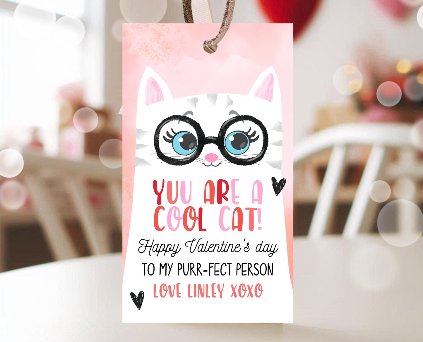 Editable Valentine's Day Gift Tag, Cool Cat Valentine's Gift Tag, Happy Valentines Day Tag, Printable, Template, Instant Download, Gift Tag