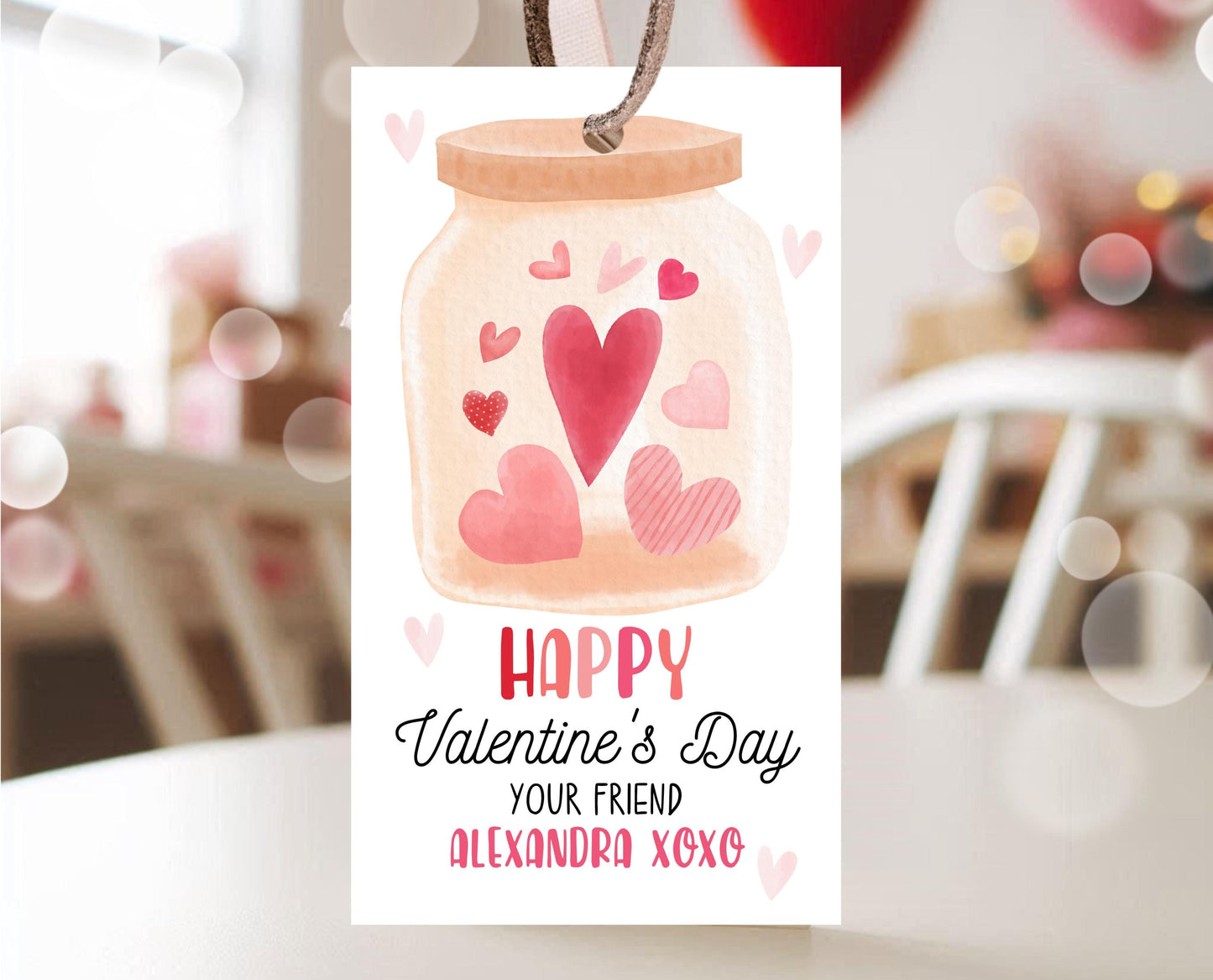 Editable Valentine's Day Gift Tag, Jar Of Hearts Valentine's Gift Tag, Happy Valentine's Day Tag, Printable, Template, Instant Download