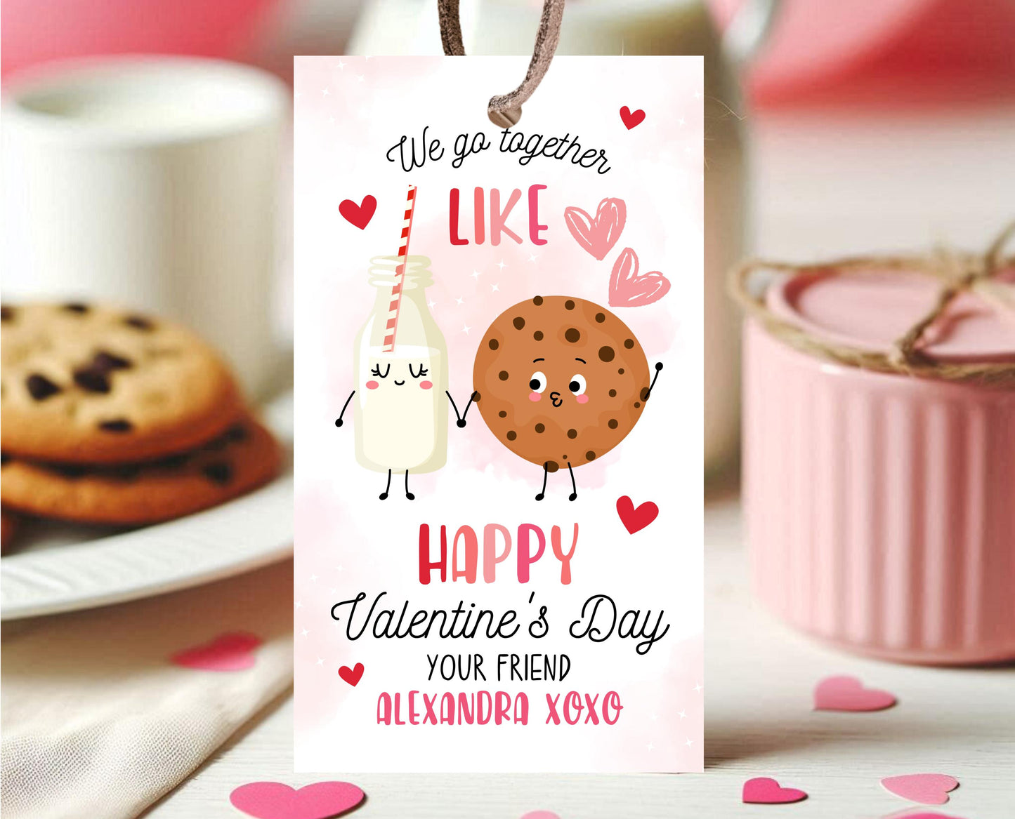 Editable Cookie Valentine Gift Tag, Cookie Valentine Gift Tags, School Valentine Cards, Printable, Milk and Cookies Tag, Instant Download