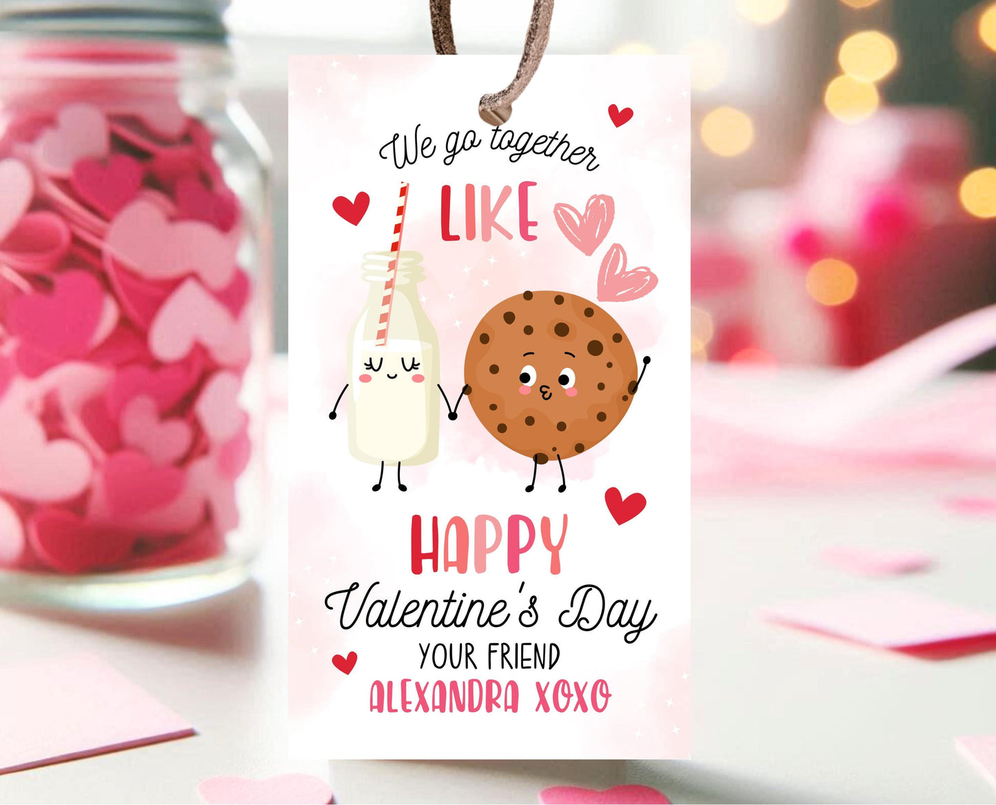 Editable Cookie Valentine Gift Tag, Cookie Valentine Gift Tags, School Valentine Cards, Printable, Milk and Cookies Tag, Instant Download