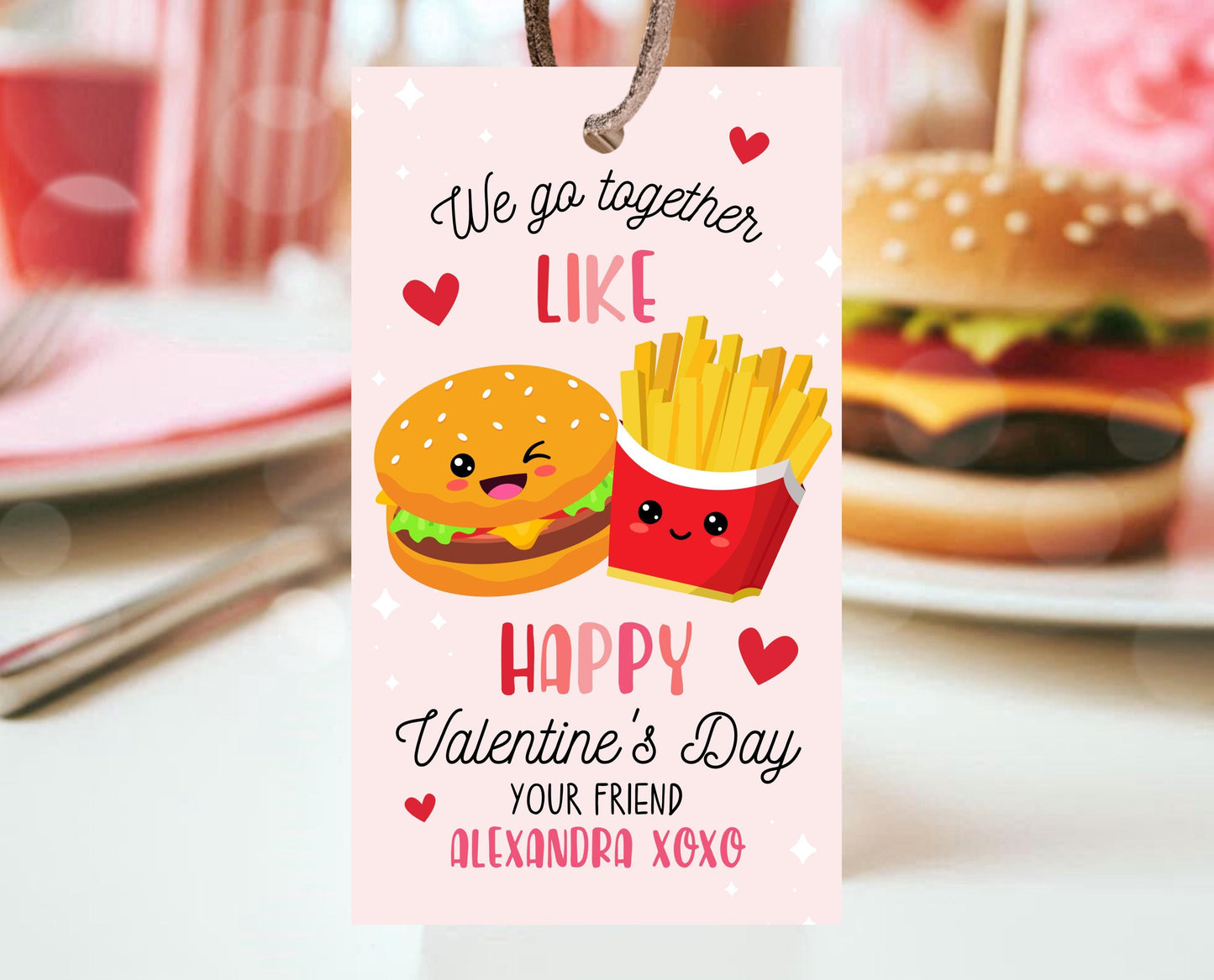 Editable Valentine Gift Tag, Burger And Fries Valentine Gift Tags, School Valentine Cards, Printable, Burger And Fries Tag, Instant Download