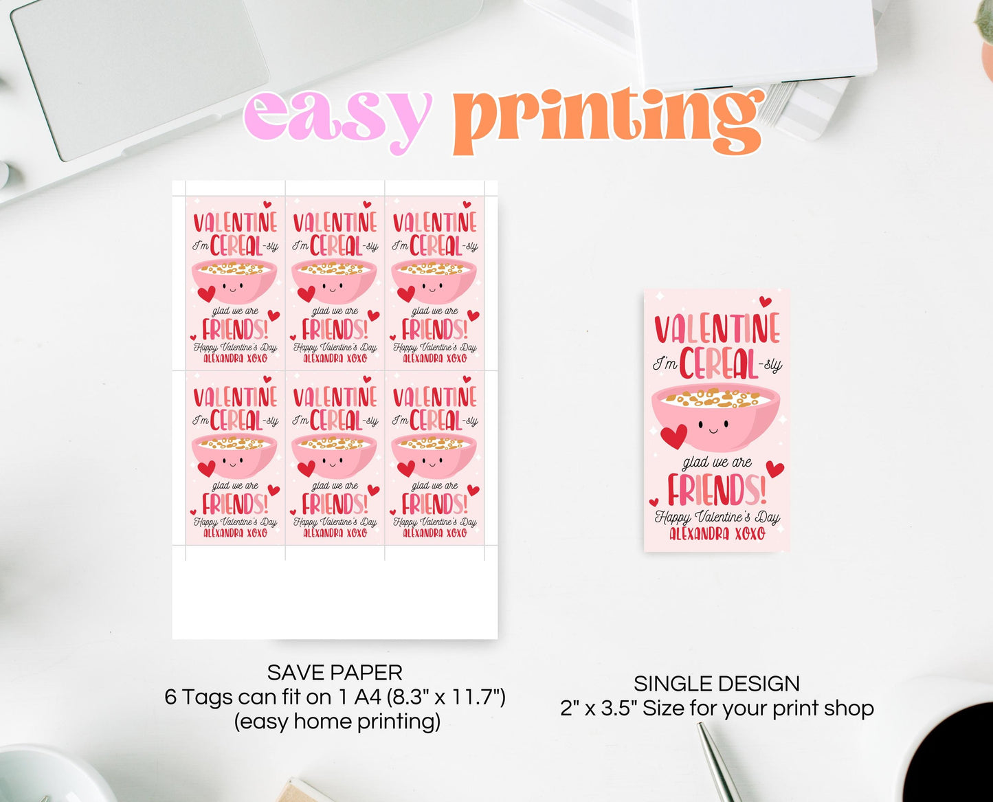 Editable Valentine Cereal Gift Tag, Cereal-Sly Glad We Are Friends Tag, School Valentine Cards, MILK Cereal Tag, Printable, Instant Download
