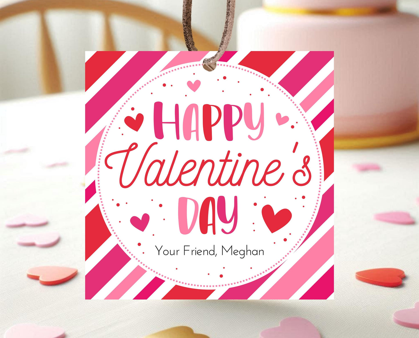Editable Happy Valentine's Day Gift Tag, Pink Red Hearts Tag, Classroom Gift Valentine Tag, Pink School Valentine Gift Tag, Instant Download