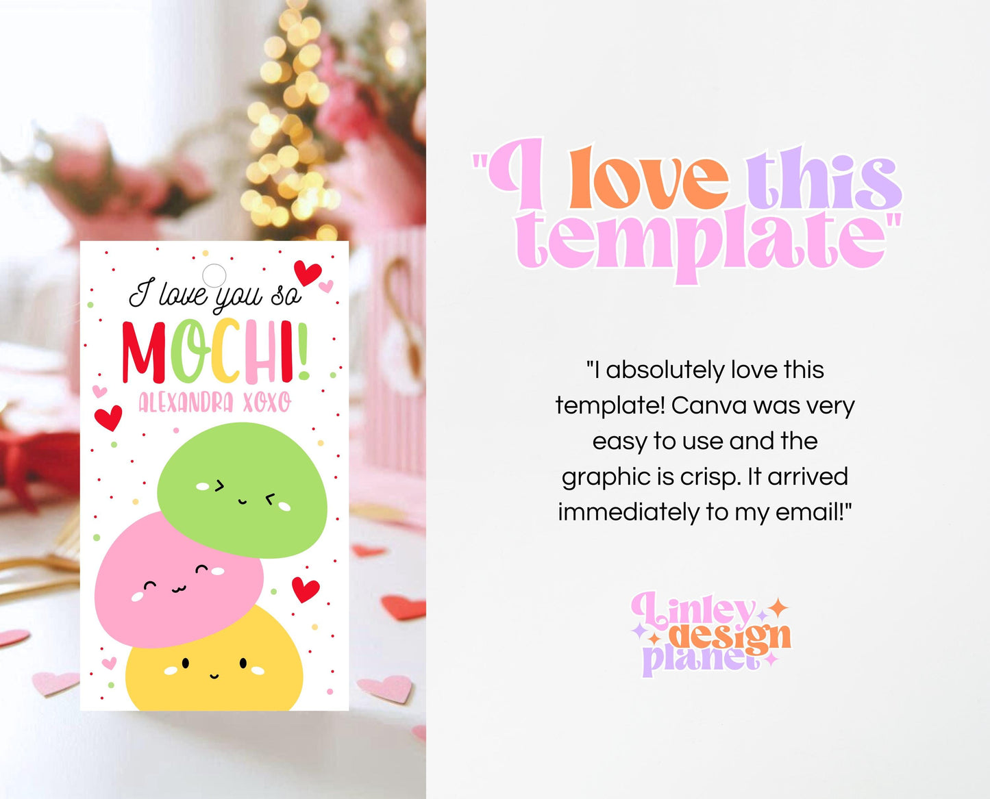 Editable Happy Valentine's Day Gift Tag, Pink Red Heart Mochi Tag, I Love You So Mochi Valentine Tag, School Valentine Tag, Instant Download