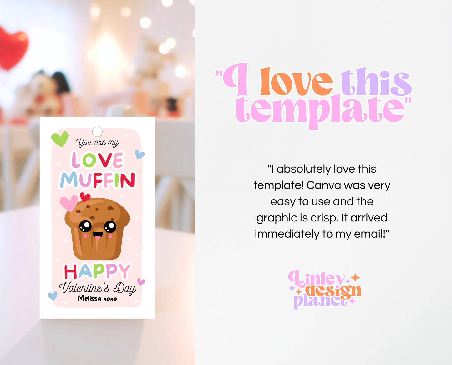 Editable Muffin Valentines Gift Tag, Valentine You Are My Love Muffin, Friend Tag Valentines, Muffin, Classroom Gift Tag, Instant Download