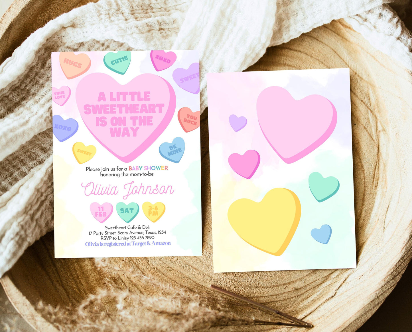 Editable Sweetheart Baby Shower Invitation, Conversation Hearts Theme Baby Shower, A Little Sweetheart Invite, Valentines Baby Shower, VDC01