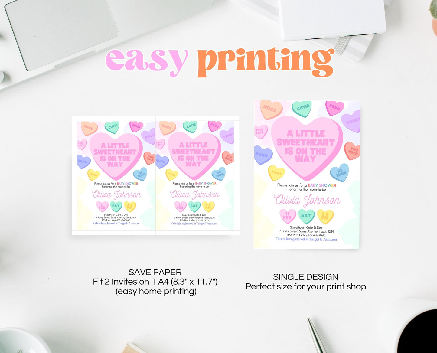 Editable Sweetheart Baby Shower Invitation, Conversation Hearts Theme Baby Shower, A Little Sweetheart Invite, Valentines Baby Shower, VDC01