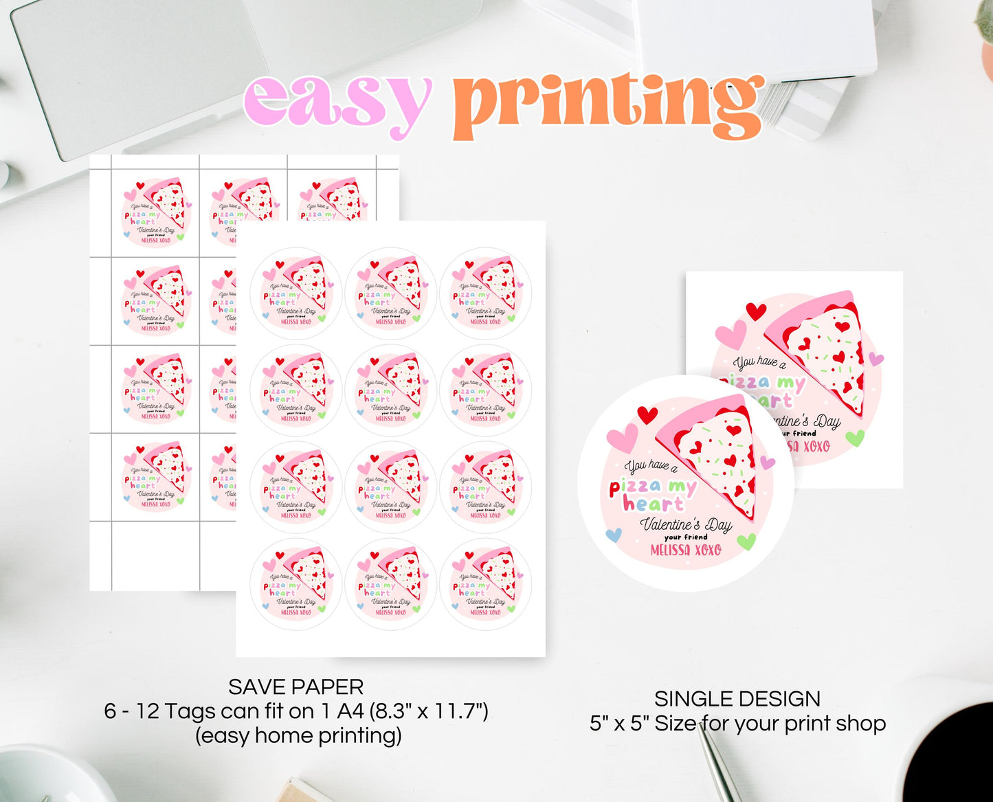 Editable Valentine's Day Favor Tag, Pizza of My Heart Valentine's Gift Tag, Happy Valentines Day Tag Printable Template