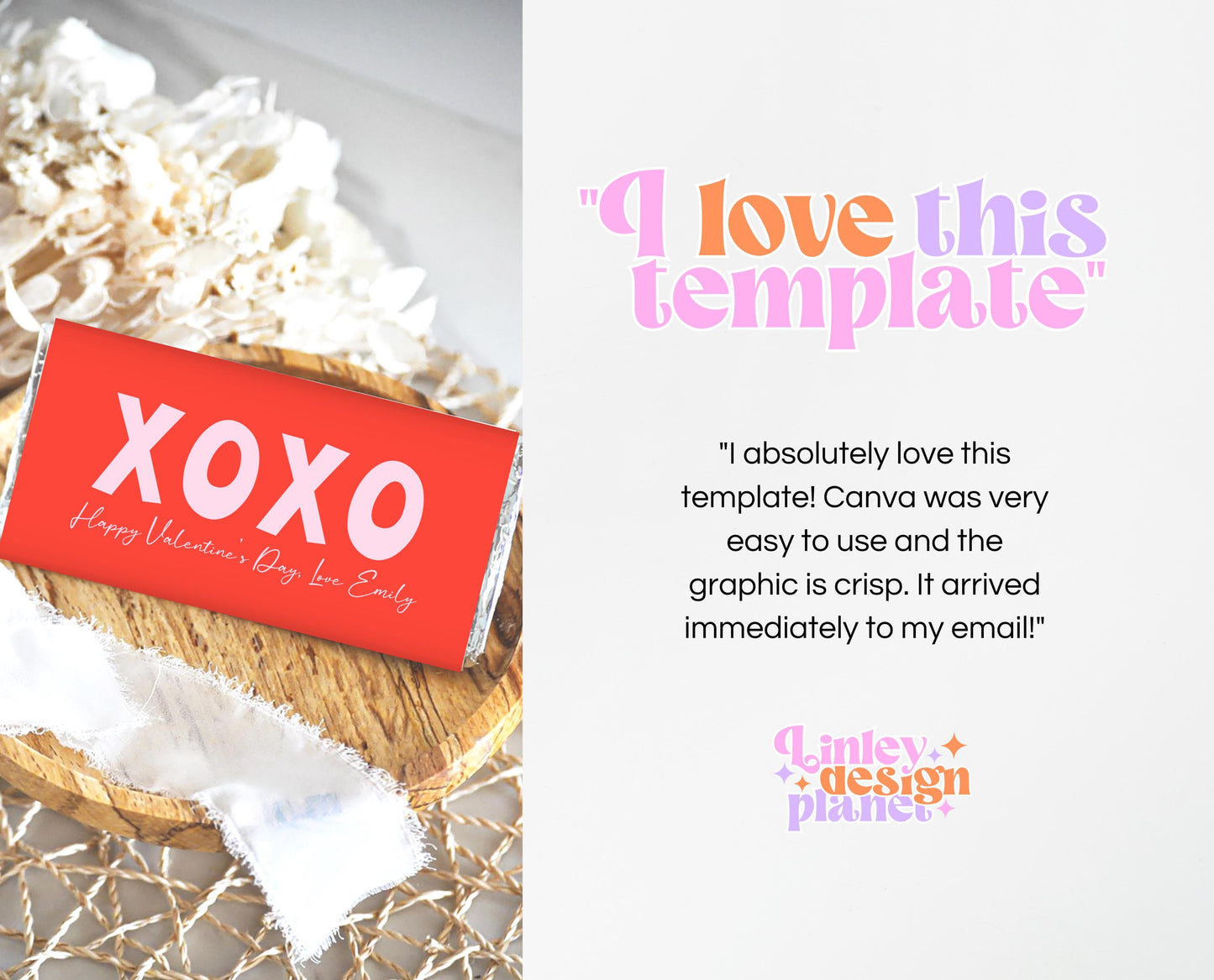 Editable Valentine's Day Chocolate Wrapper, Pink Red XOXO Chocolate Wrapper, Classroom Valentine's Treat, Friend Valentine Gift, Printable