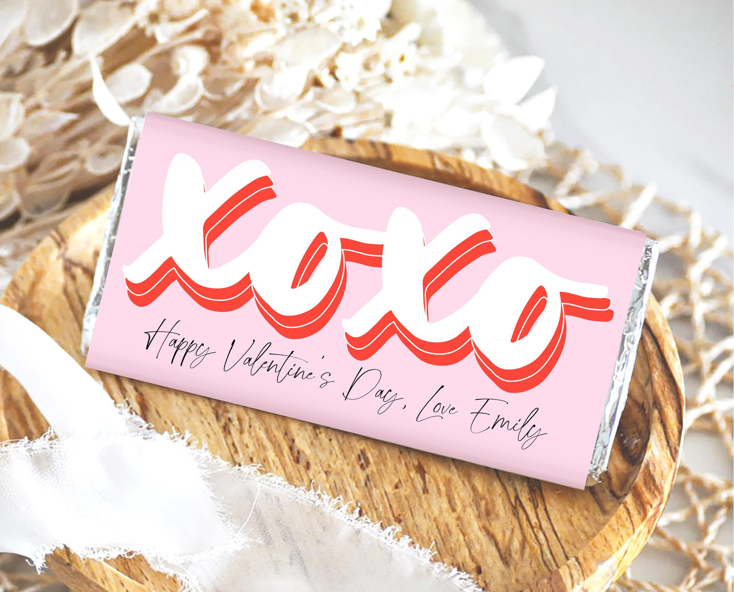 Editable Valentine's Day Chocolate Wrapper, Pink Red XOXO Chocolate Wrapper, Classroom Valentine's Treat, Friend Valentine Gift, Printable