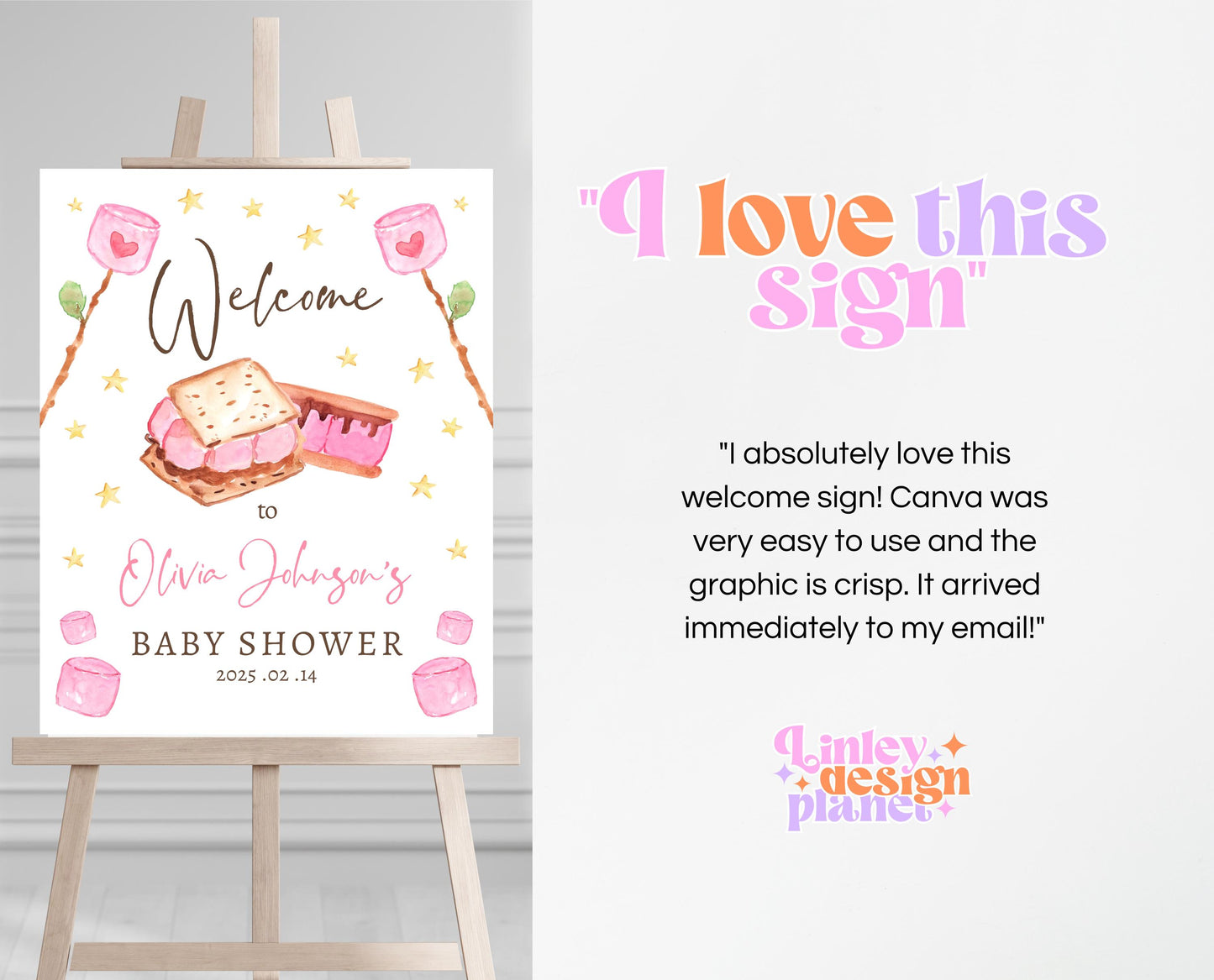 Editable S'more to Love Baby Shower Welcome Sign, S'mores Baby Shower Sign, Valentine S'more Fun Baby Shower Welcome Sign, Printable, VDC05