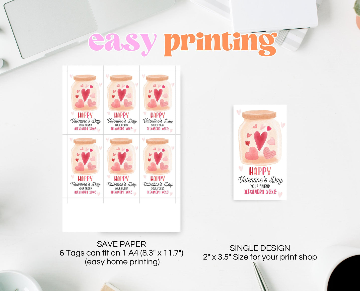 Editable Valentine's Day Gift Tag, Jar Of Hearts Valentine's Gift Tag, Happy Valentine's Day Tag, Printable, Template, Instant Download